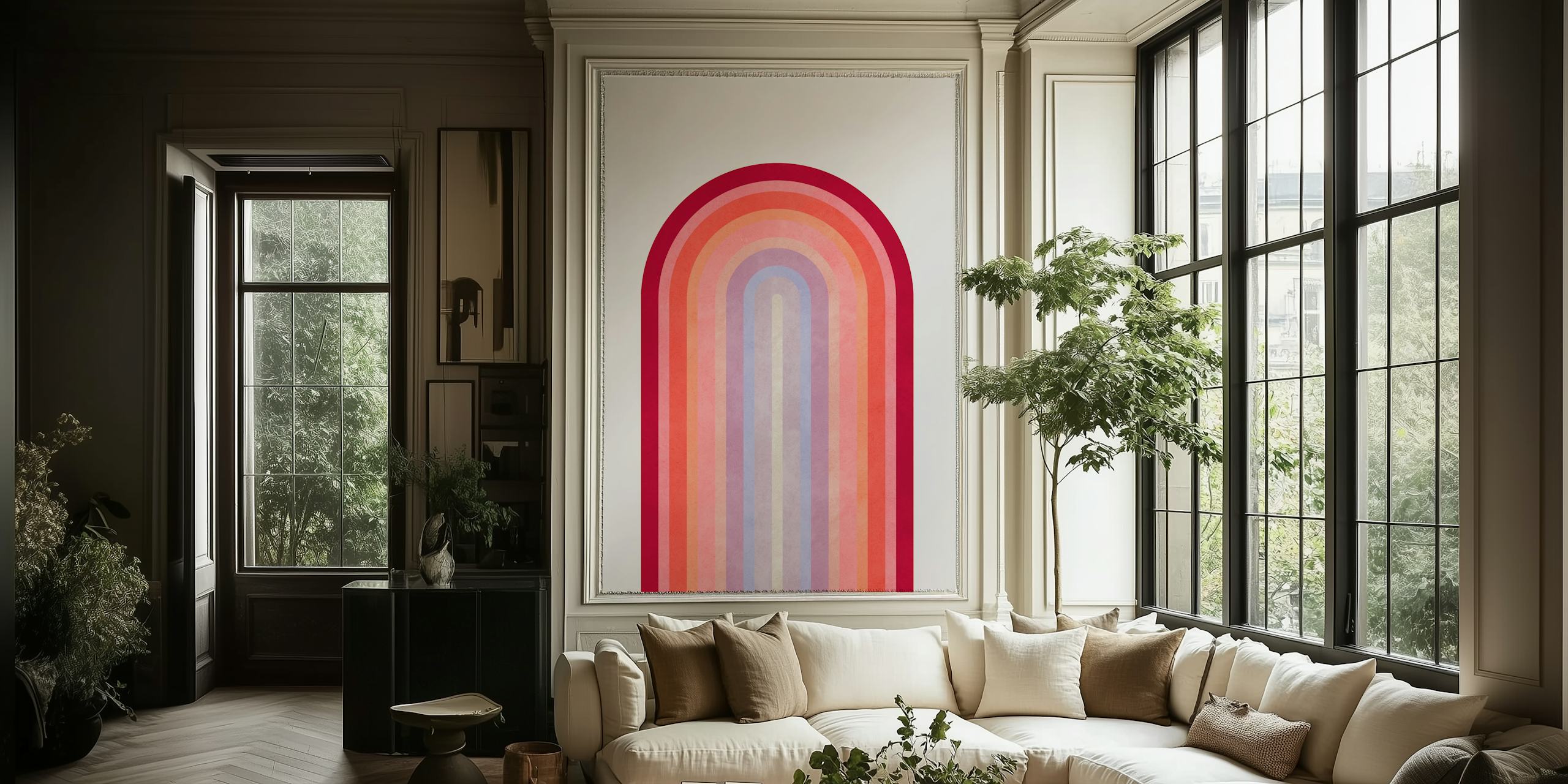 Expressive rainbow Tapete in einem Zimmer
