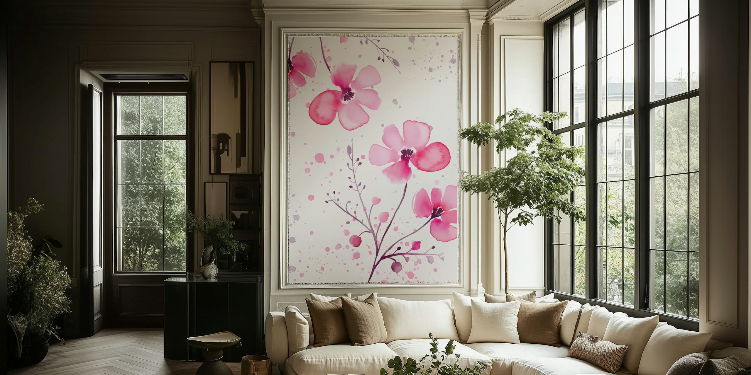 Teenager girl pink flowers tapetdesign i ett rum
