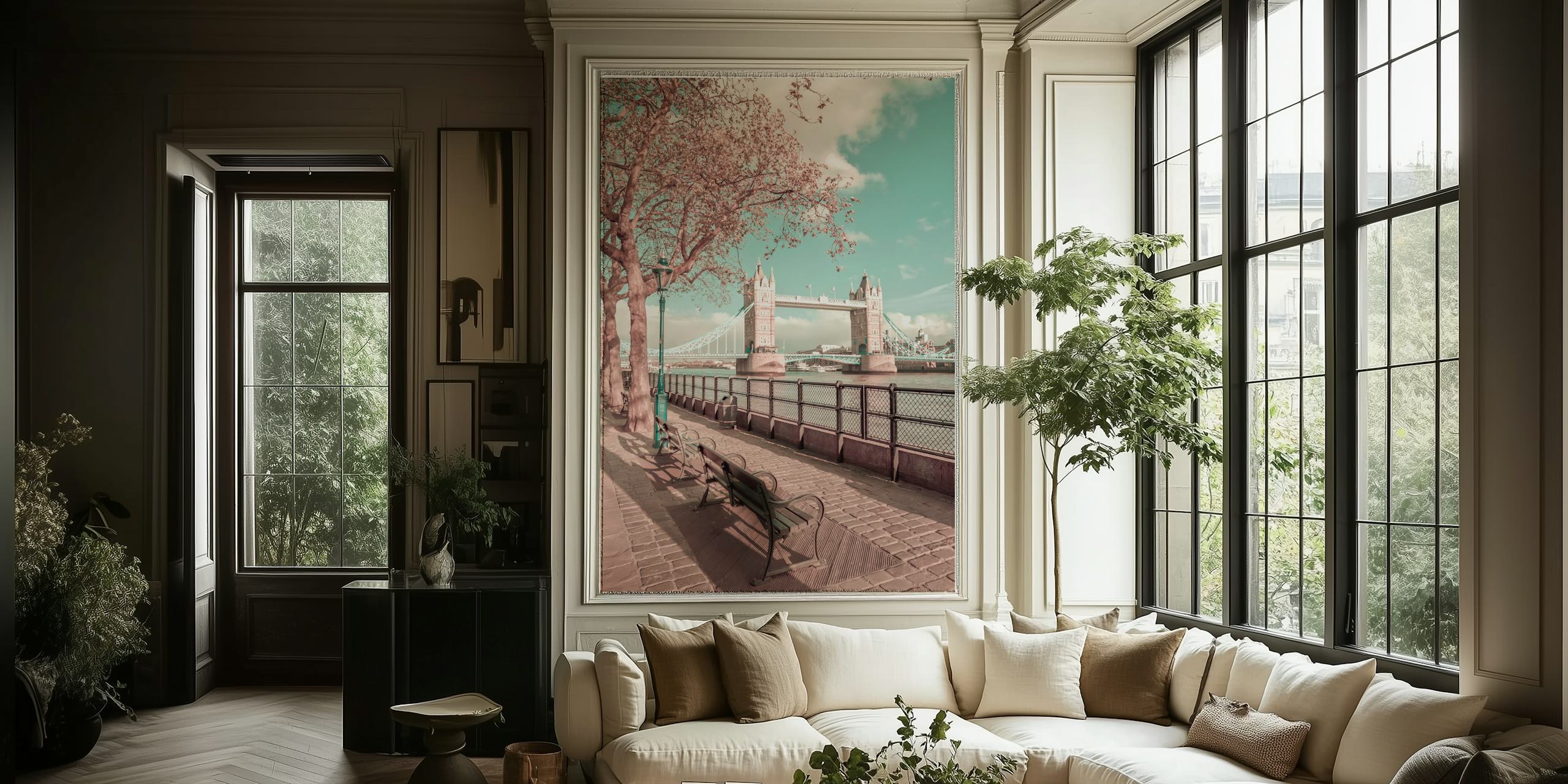 London Tower Bridge vintage wallpaper in a room