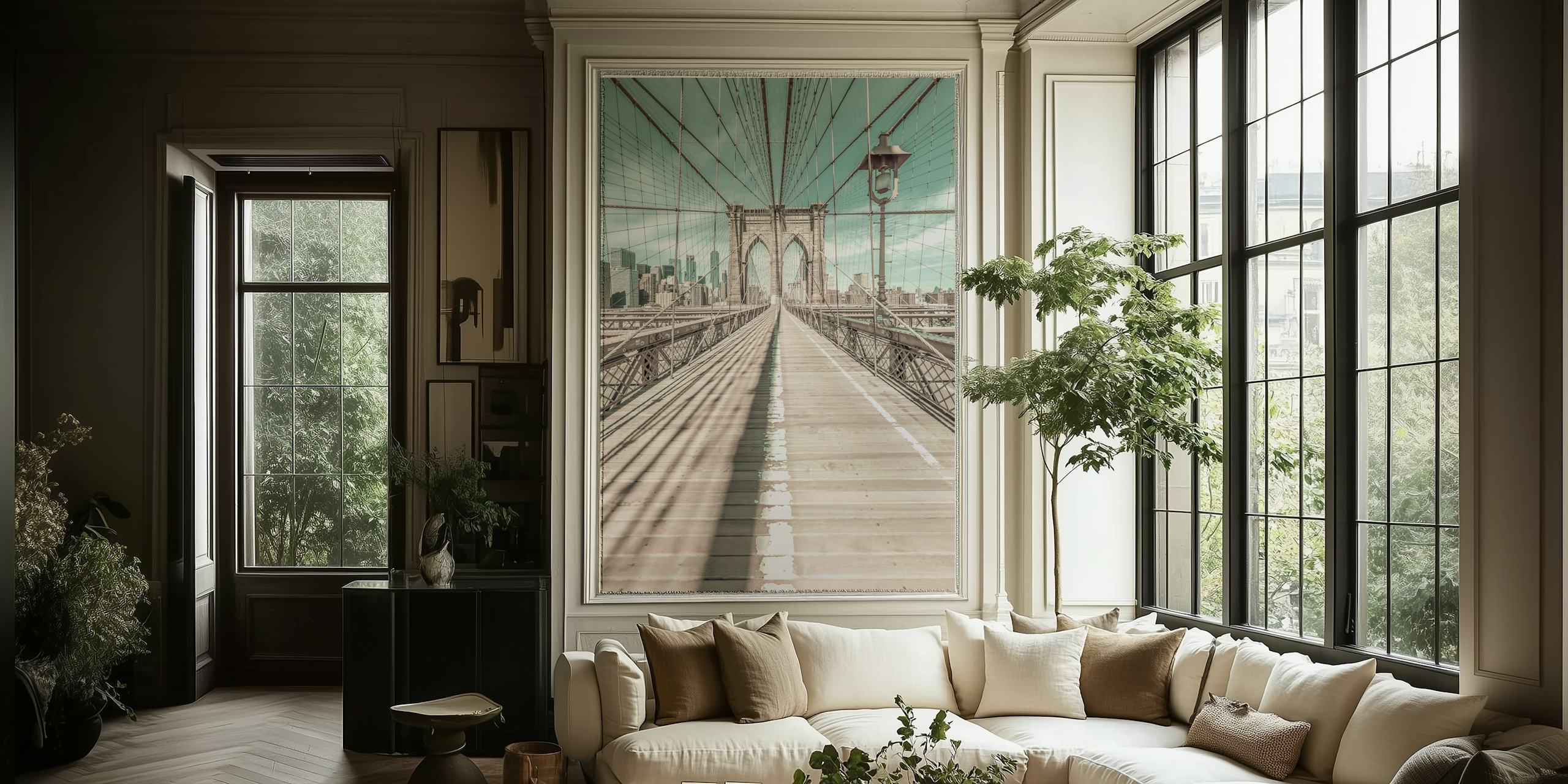 Design della carta da parati vintage urbano Brooklyn Bridge