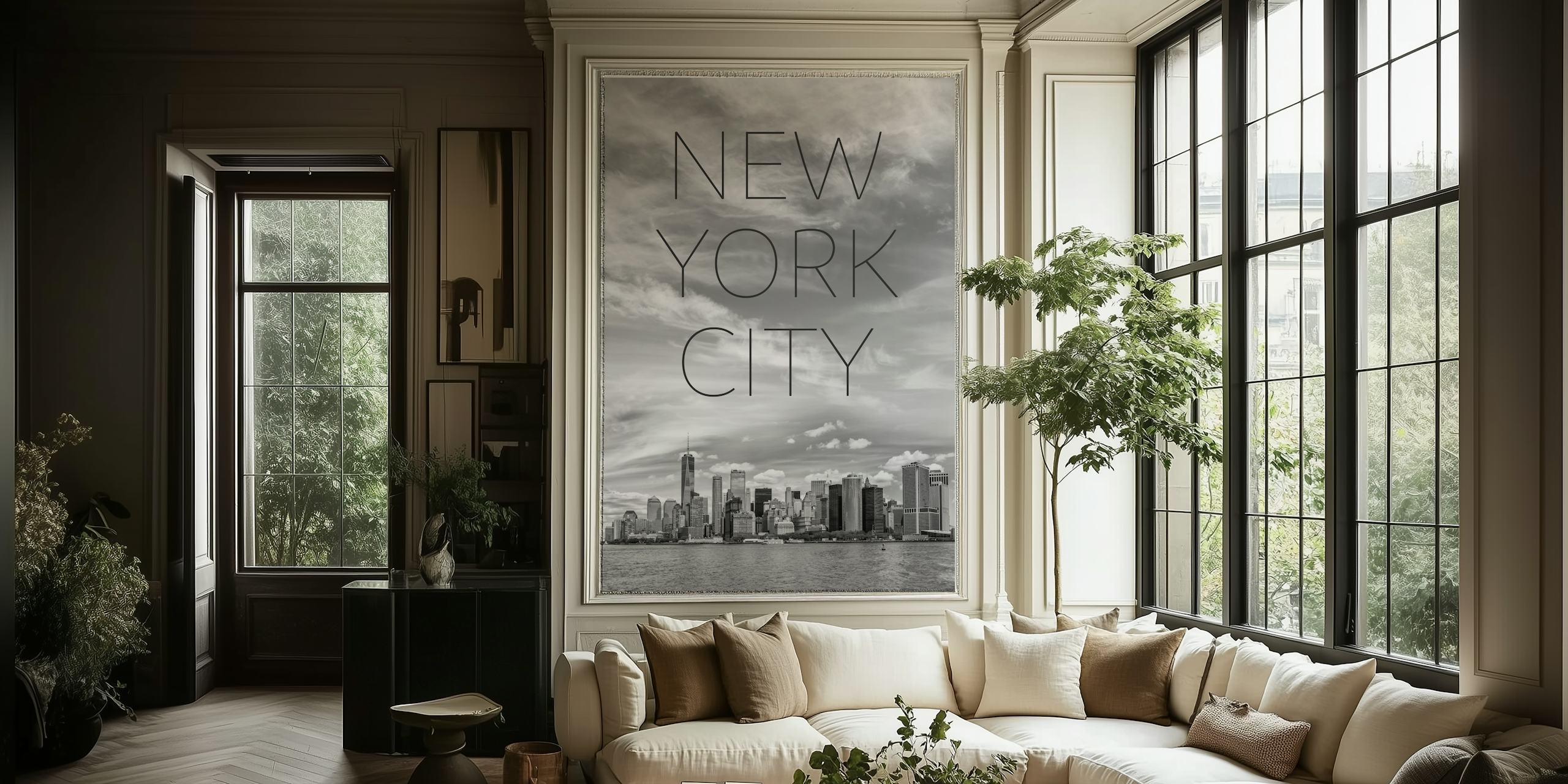 Minimalist wallpaper du skyline de NYC dans la pièce