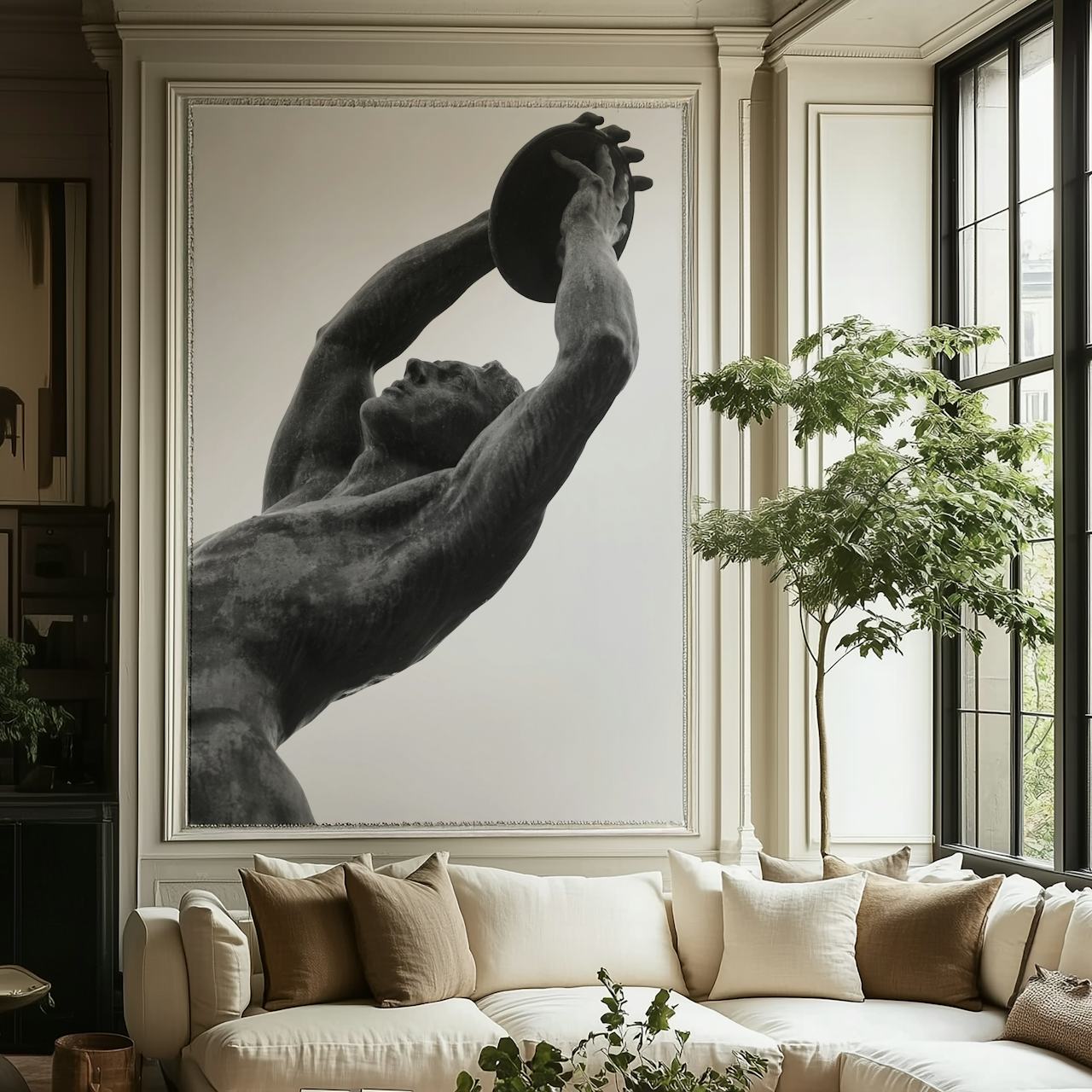 Olympic discus thrower wallpaper in a room