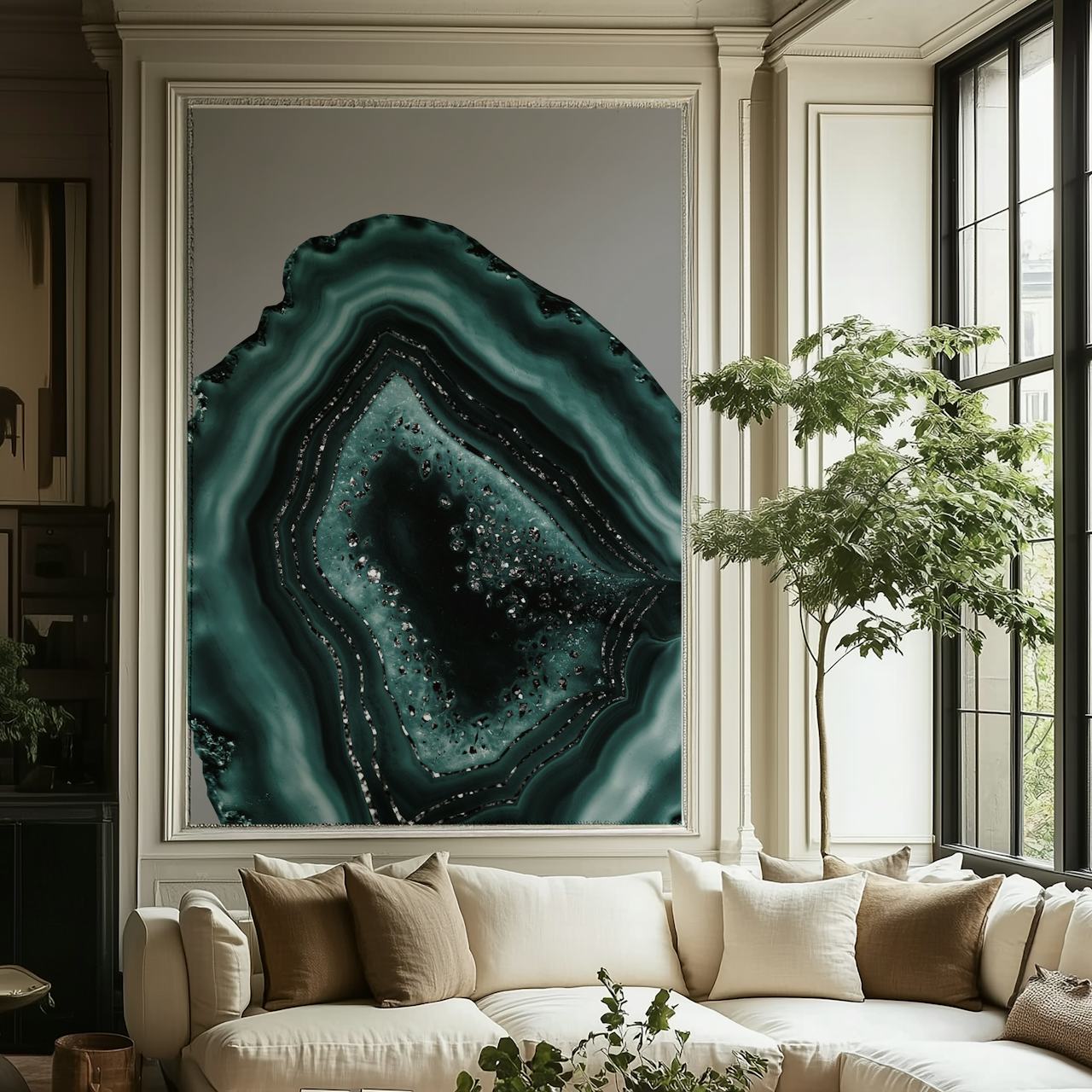 Teal and black agate design with glitter accents wallpaper