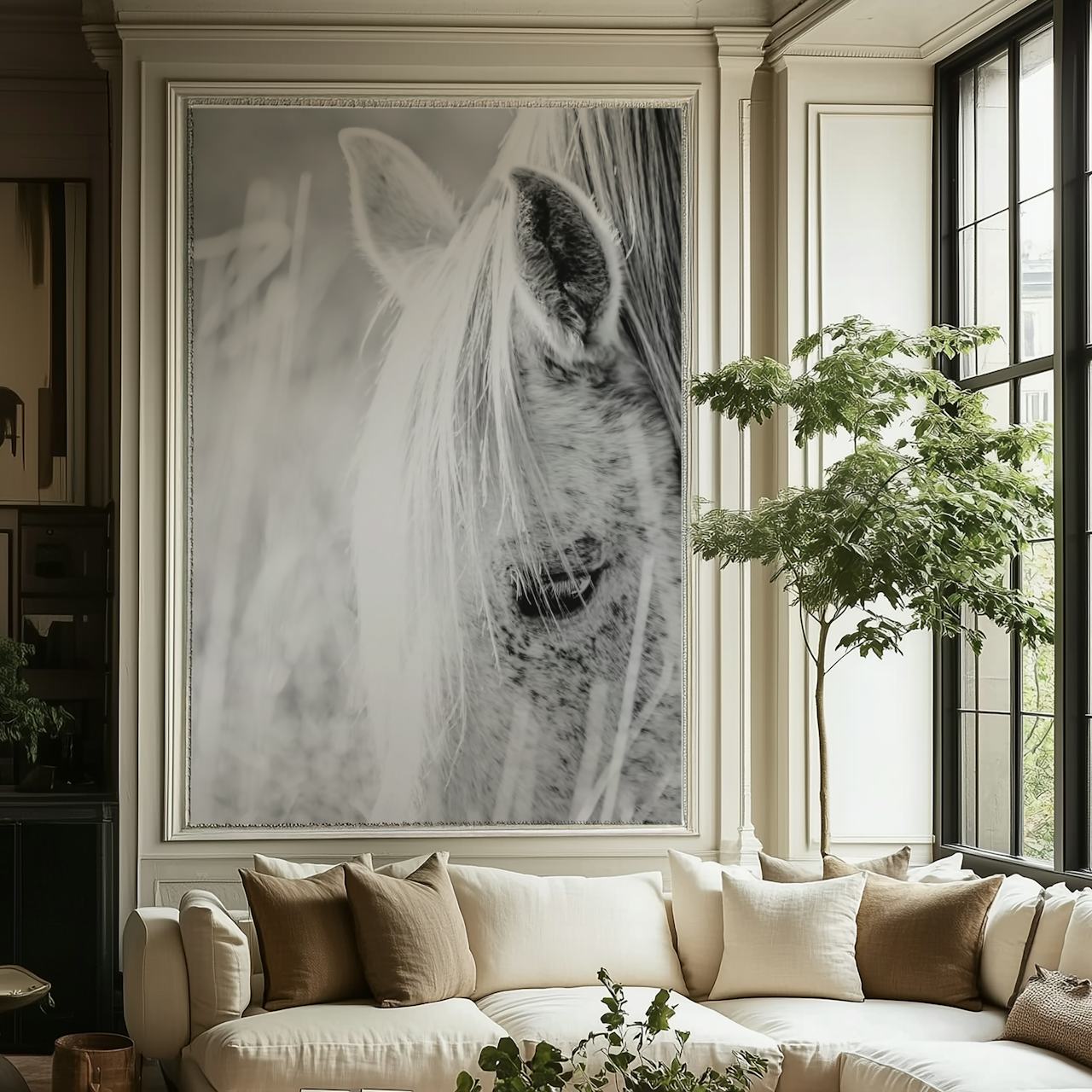 Black and white horse close-up portrait wallpaper