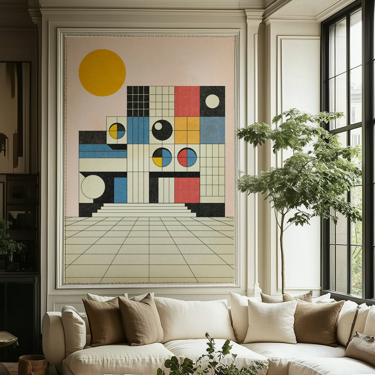 Bauhaus Tapete in einem stilvollen Raum