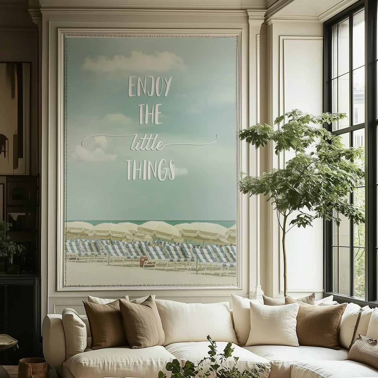 Beachscape Little Things Fotobehang Met Tekst Enjoy The Little Things Over Strandstoelen.