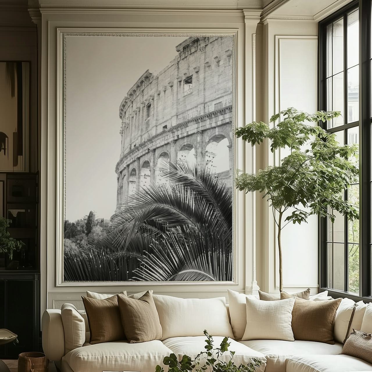 Colosseum in Rome with palm leaves wallpaper