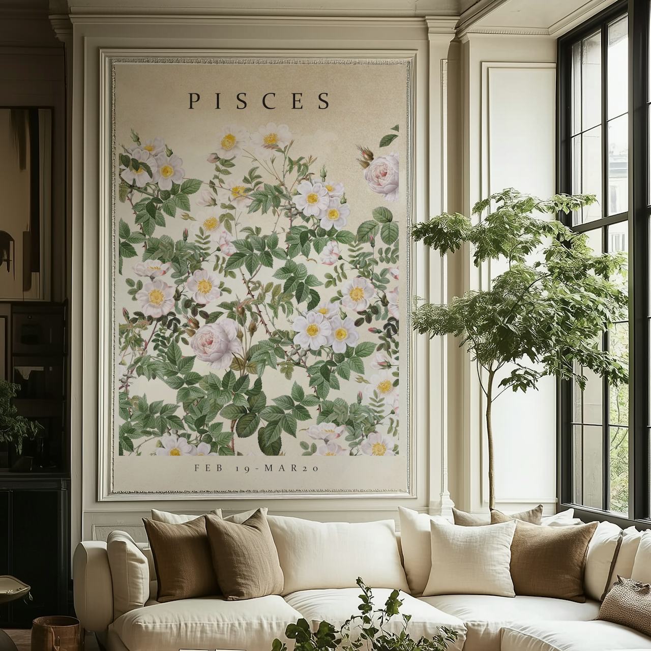 Pisces floral wallpaper in a room