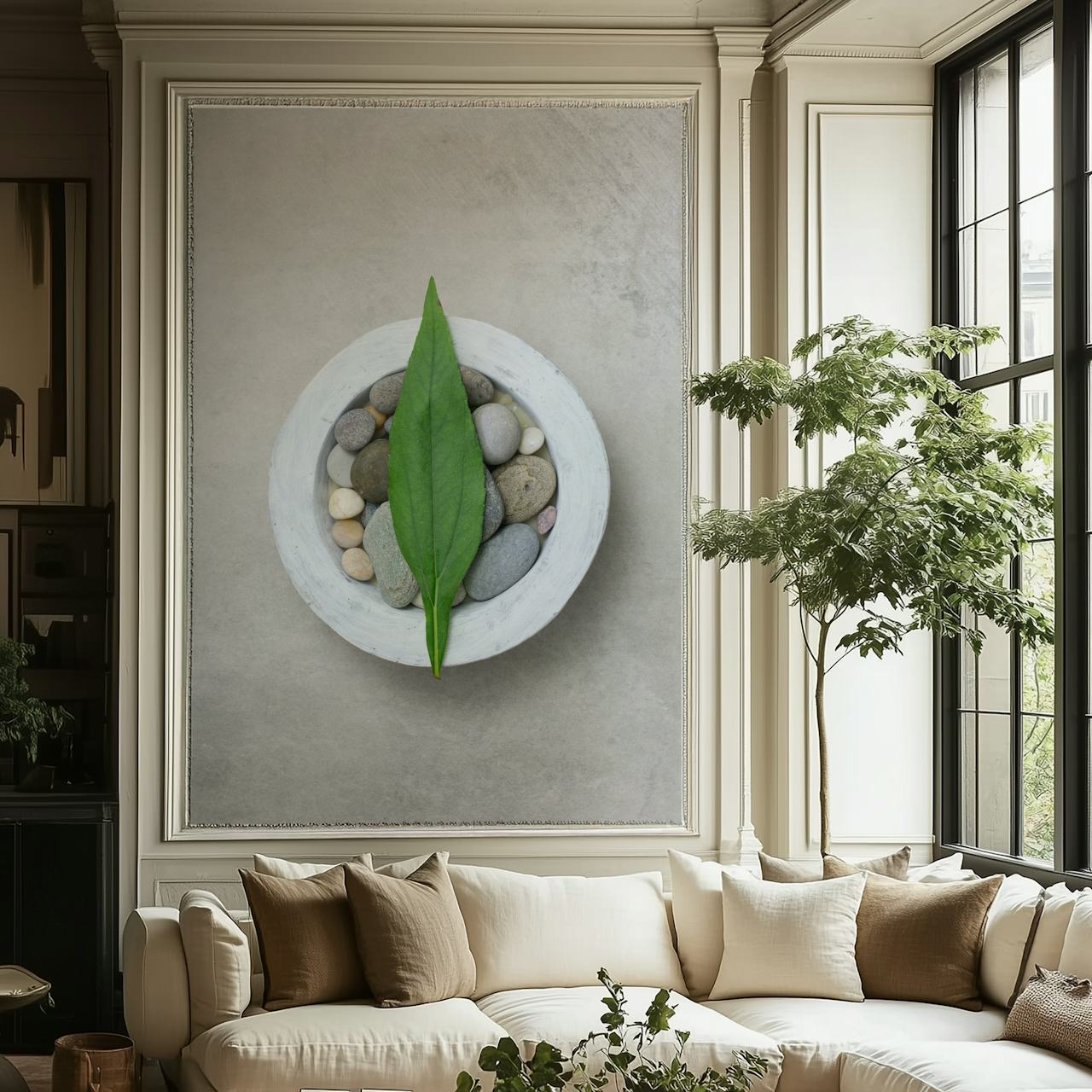 Zen style leaf and stones wallpaper design