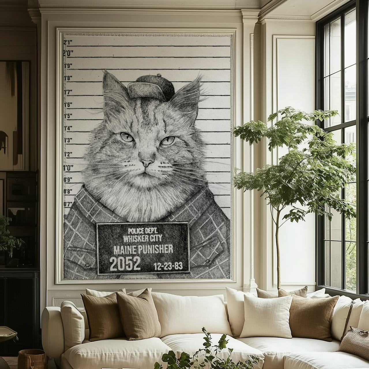 Fototapete „Maine Punisher“ mit Katzendetektiv und Fahndungsfoto