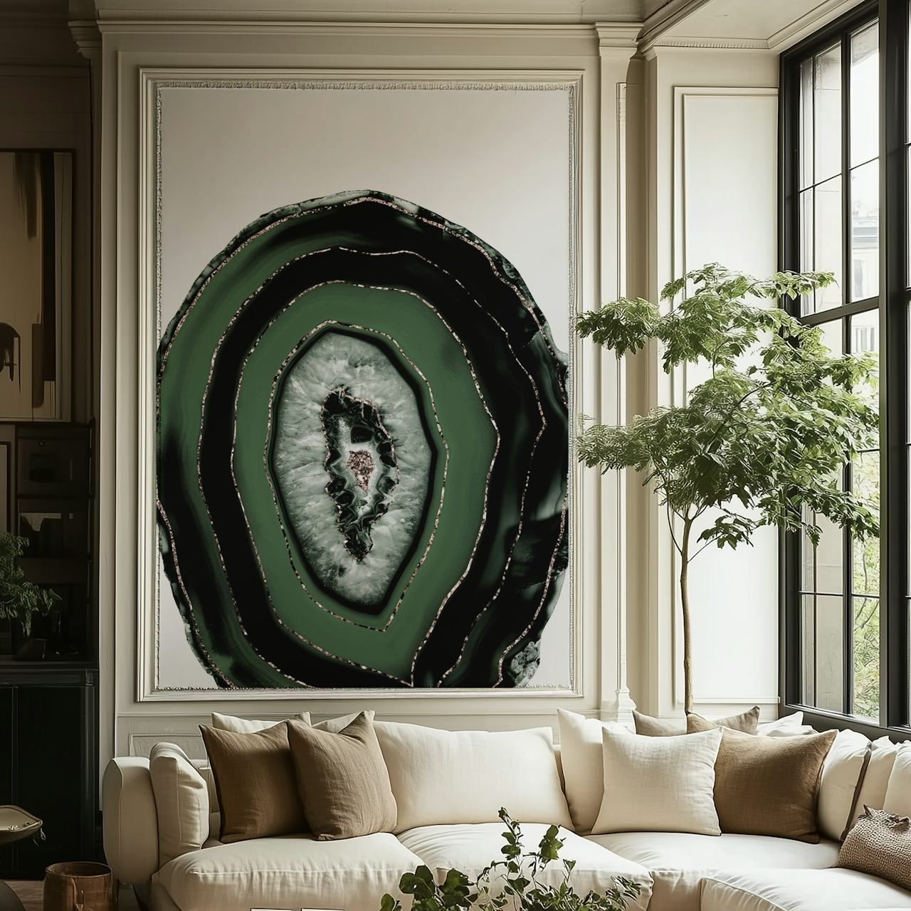 Agate pattern green and black wallpaper