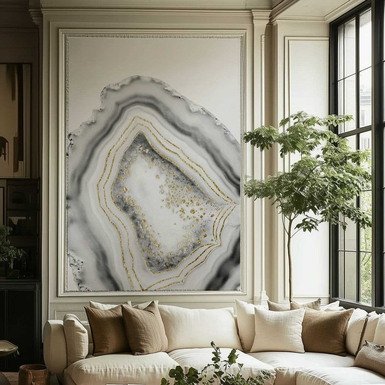 White Agate Gold Foil tapetdesign