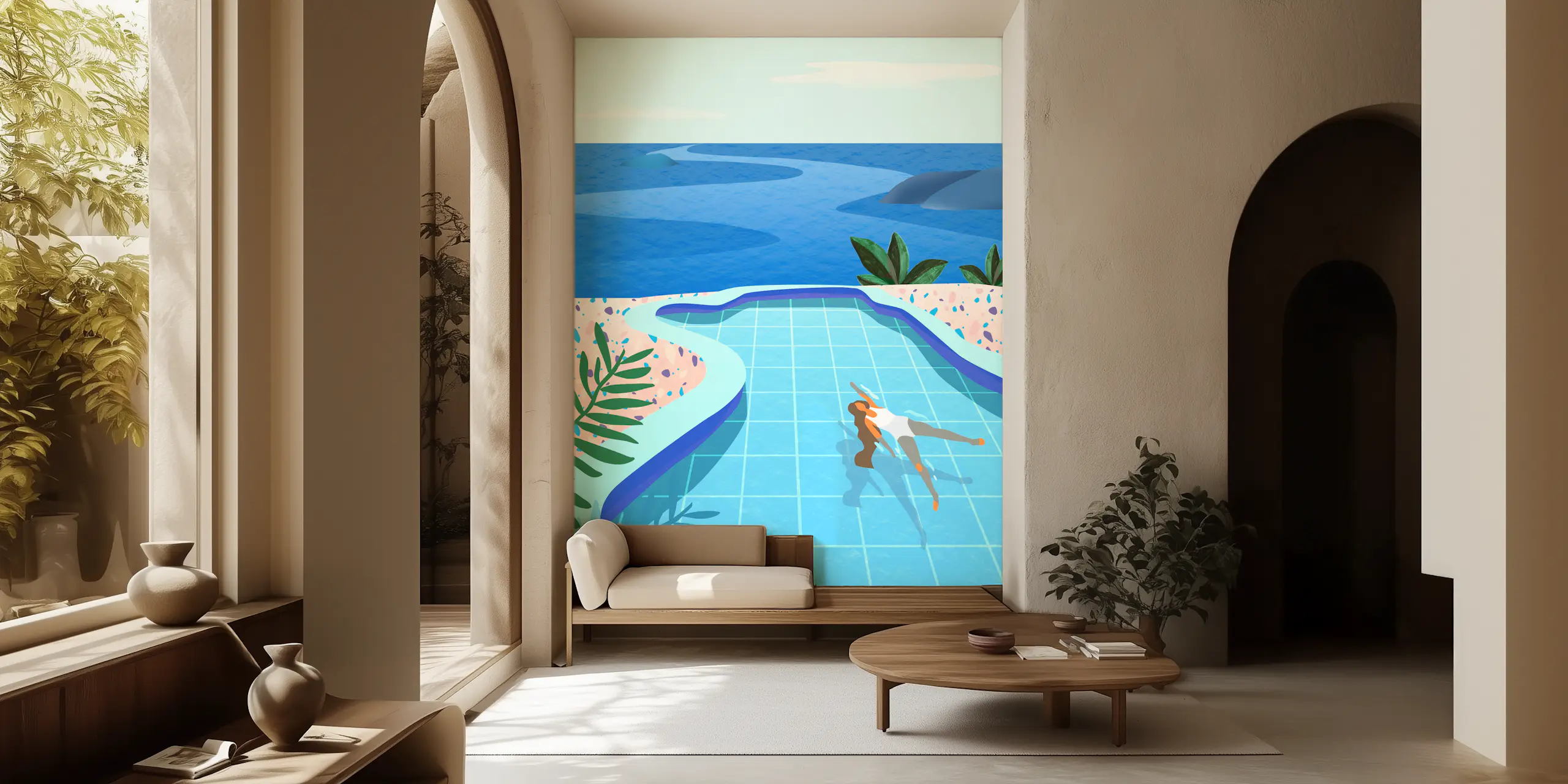 Girl in Pool Wallpaper - Happywall