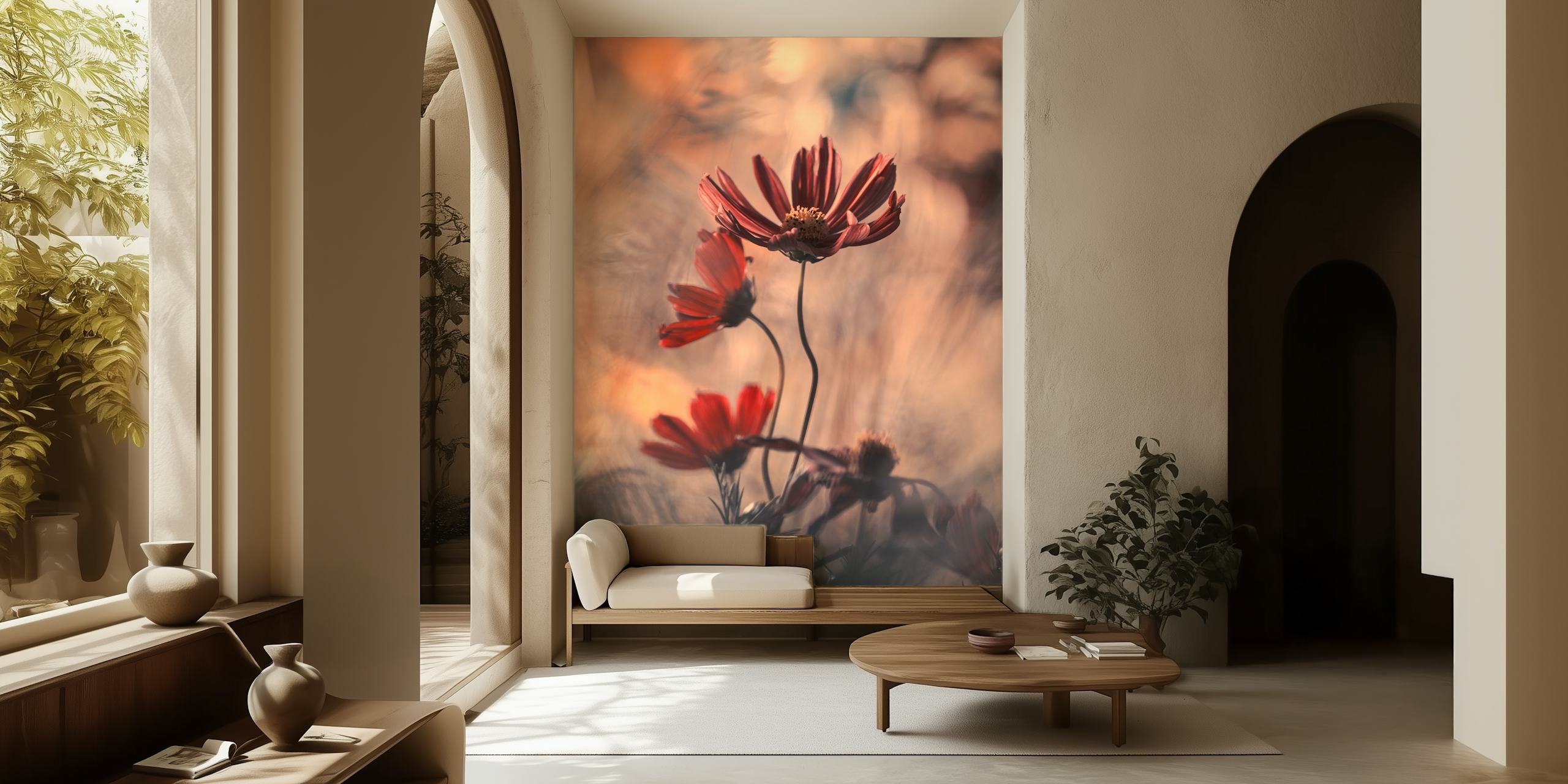 Delicate brown flowers on a blurred beige background wallpaper