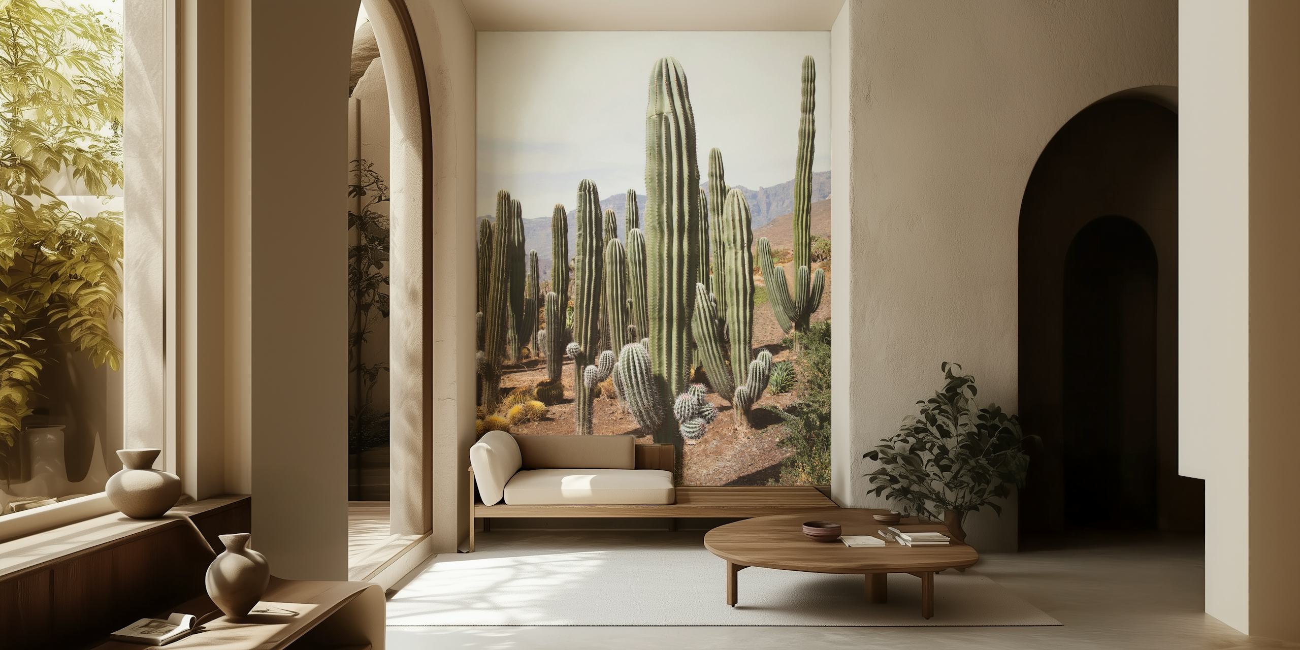 Kaktus Oasis ökenbild tapeter med höga kaktusar