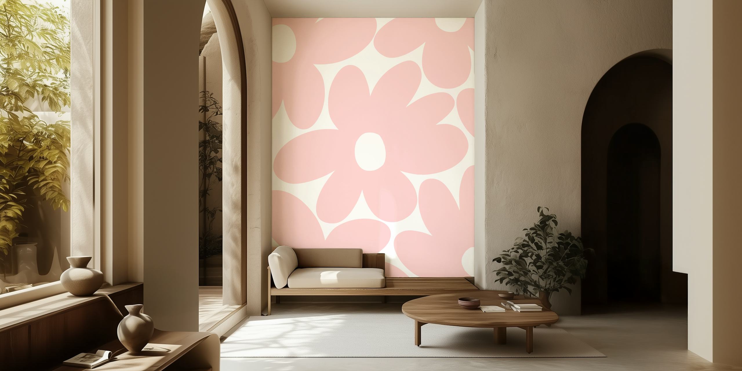 Diseño de papel pintado Retro Daisy Flowers Blush