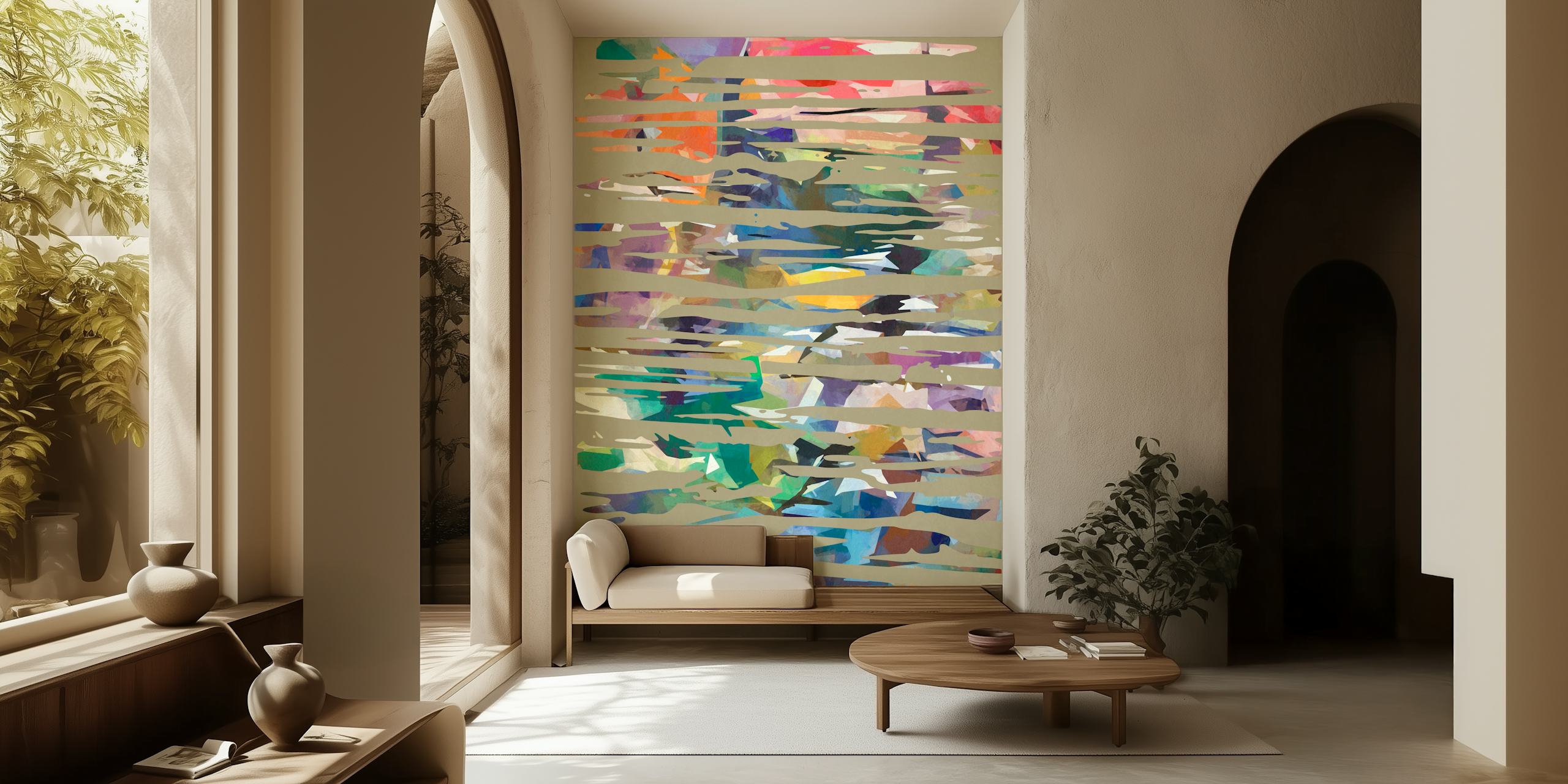 Irregular strokes colorful wallpaper in a room