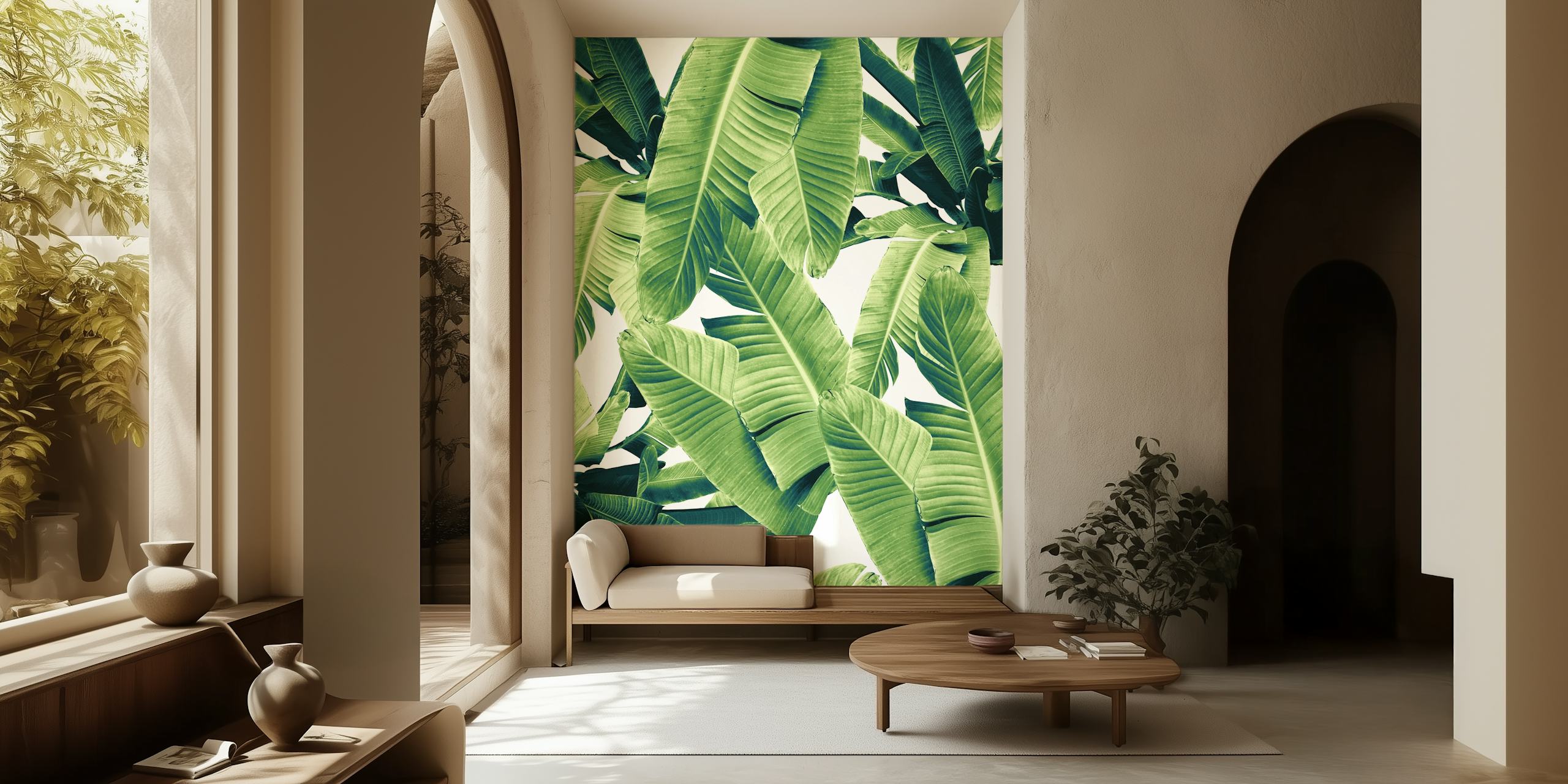 Green banana leaves tropical wallpaper