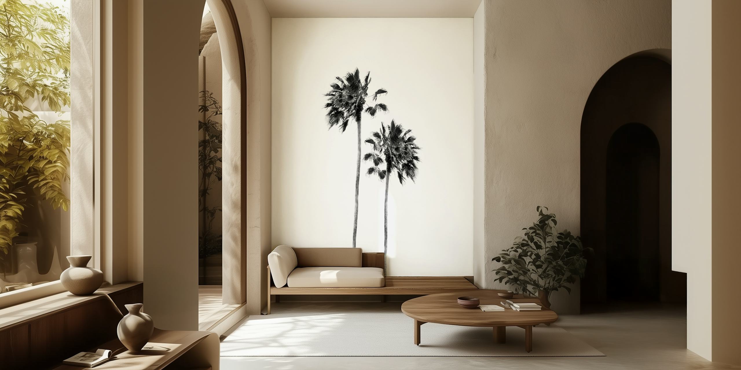 Papel de parede Black e White Palm Duo Finesse 1 em um quarto