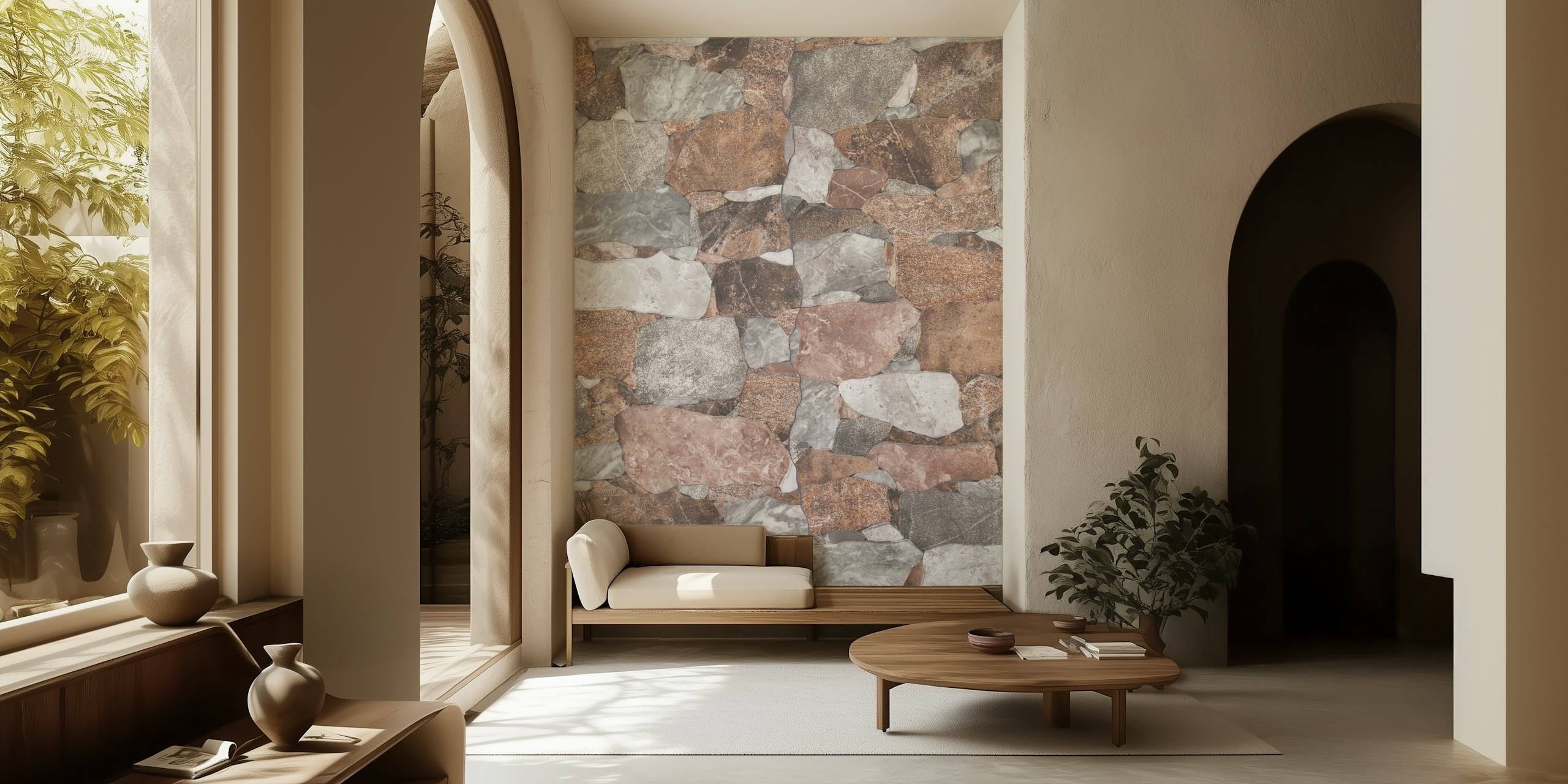 Santorini Stone Wall Decor Tapete in einem Zimmer