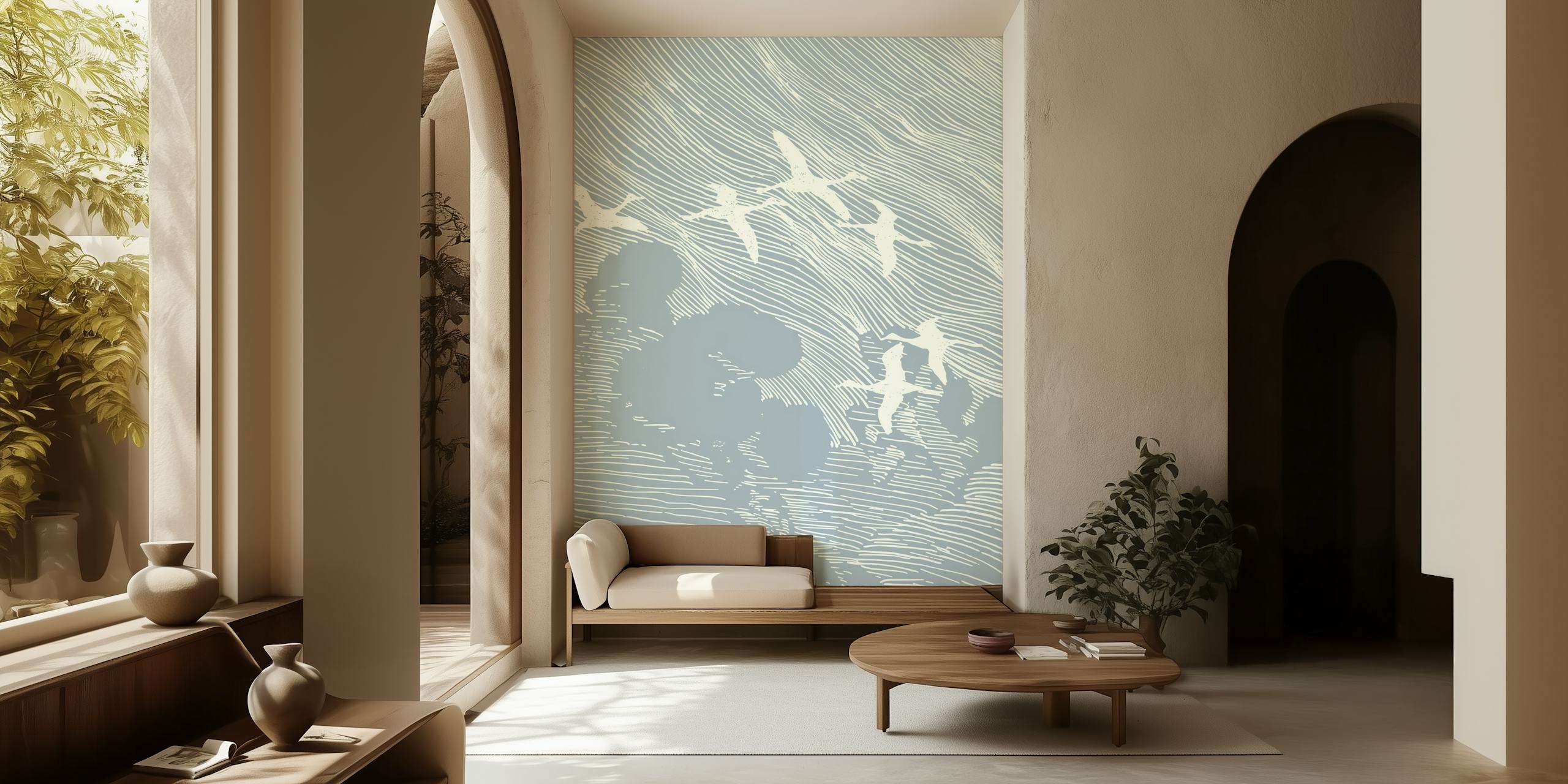 Tapeta Vintage Crane Birds v pokoji