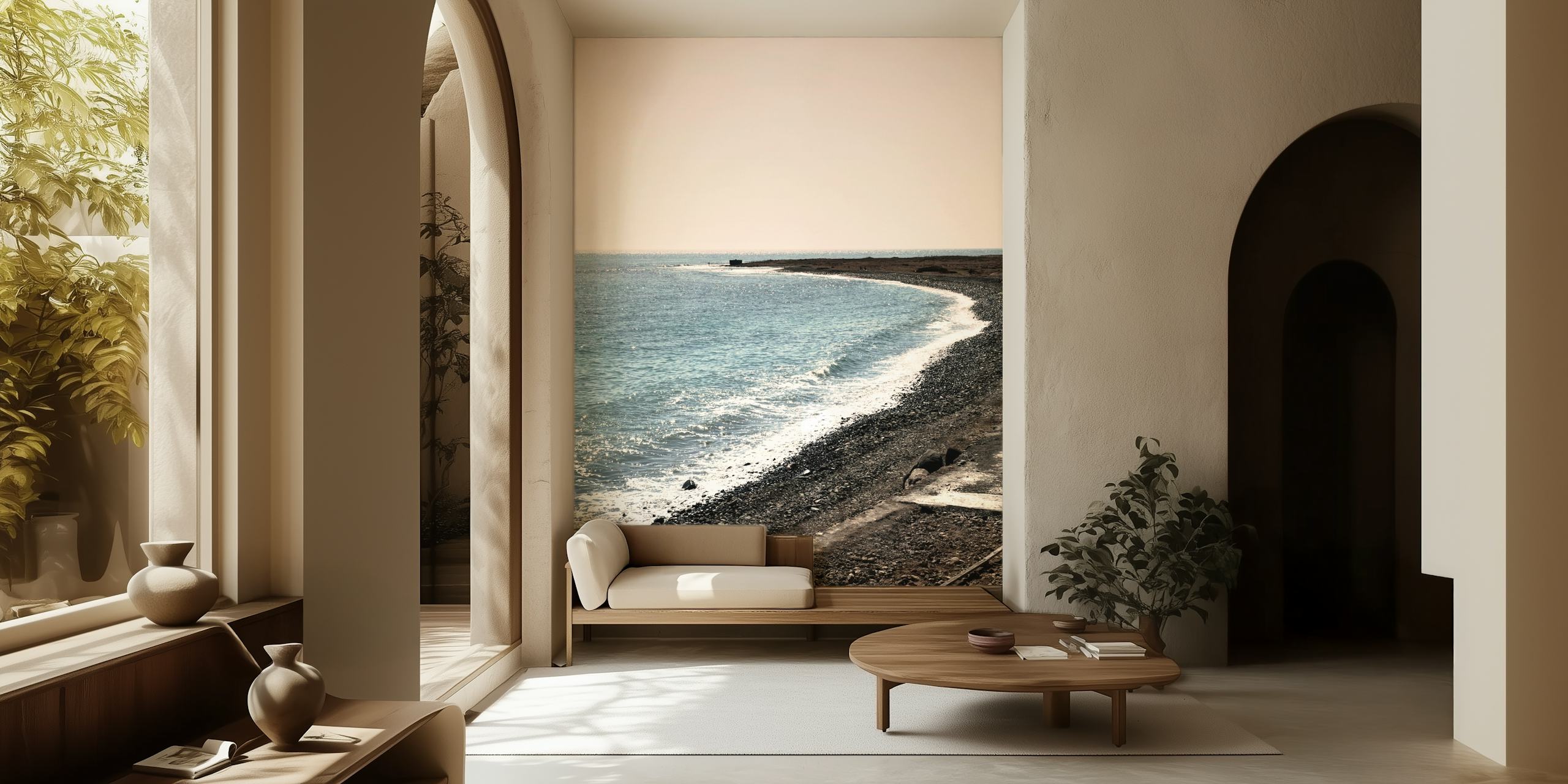 Τοιχογραφία της ακτής Gran Canaria με βοτσαλωτή παραλία και καθαρά γαλάζια νερά
