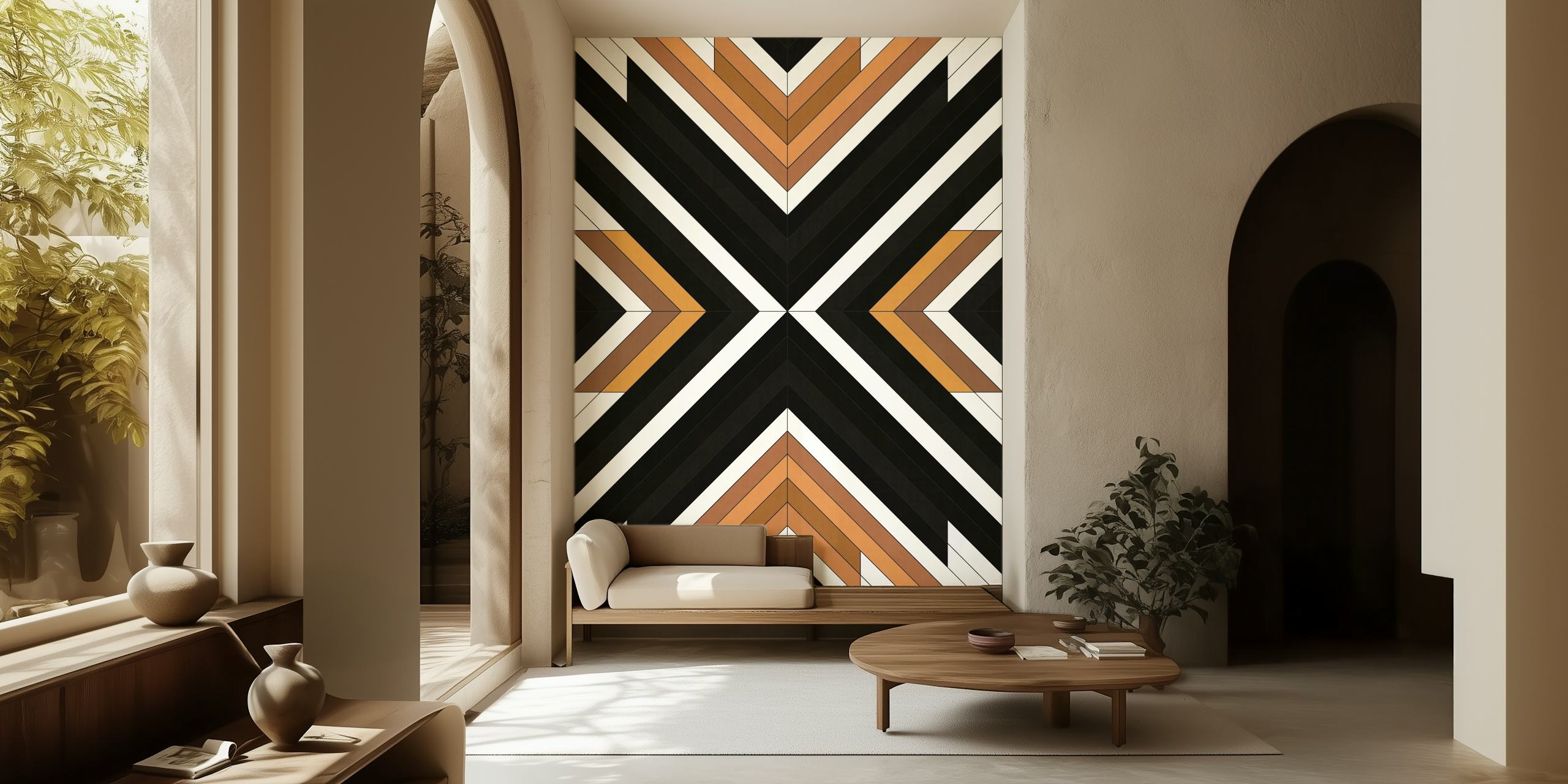Black and brown geometric striped wallpaper pattern