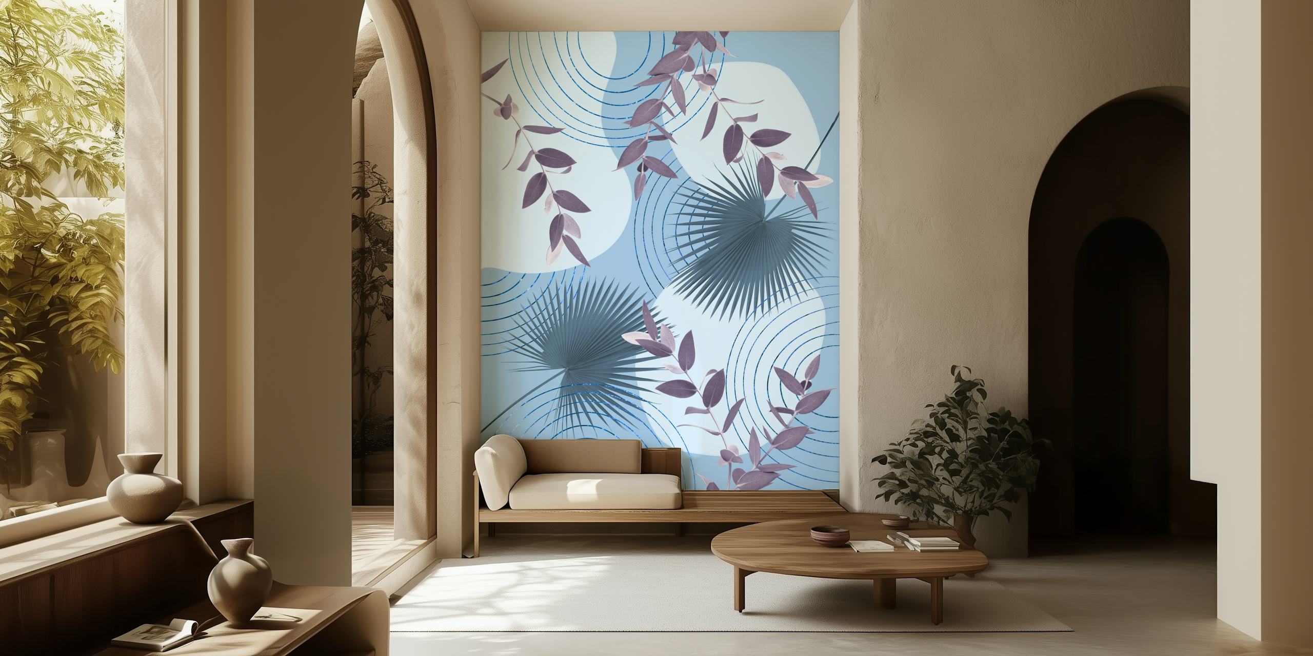 Blue Purple Abstract Shapes Tapete in einem Raum