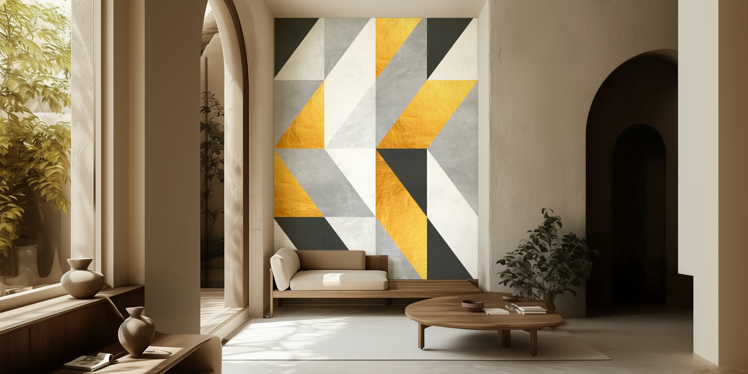 Geometric gold and gray triangle pattern wallpaper