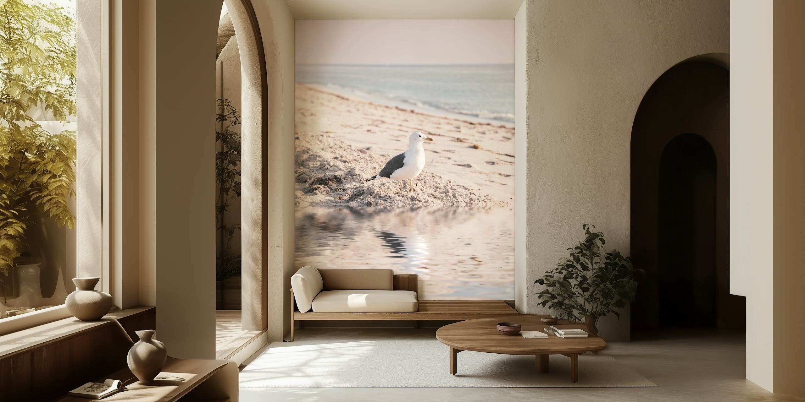 Sea Gull Pastel Seaview behang in een kamer