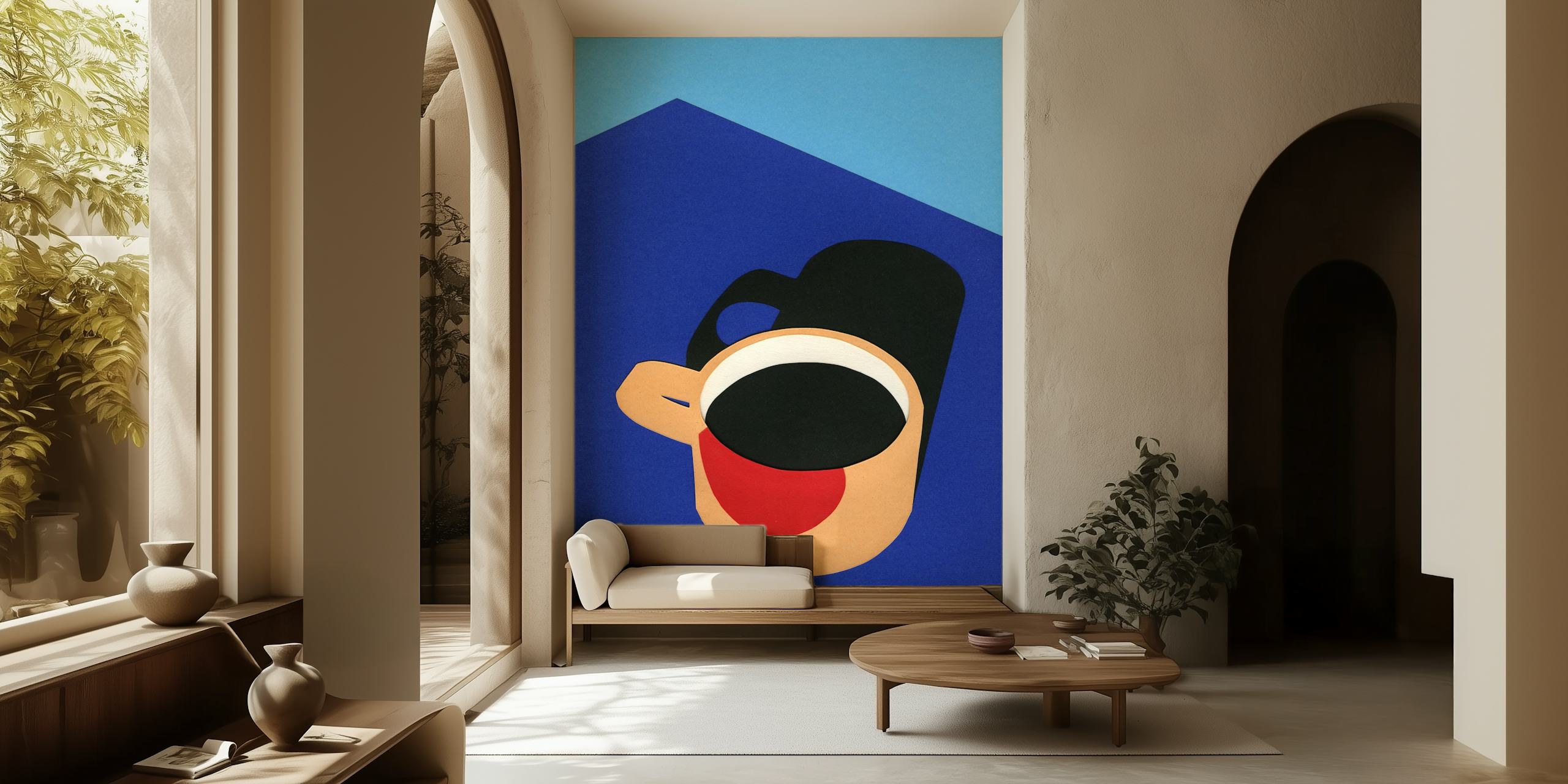 Stylized coffee mug design with vibrant colors wallpaper