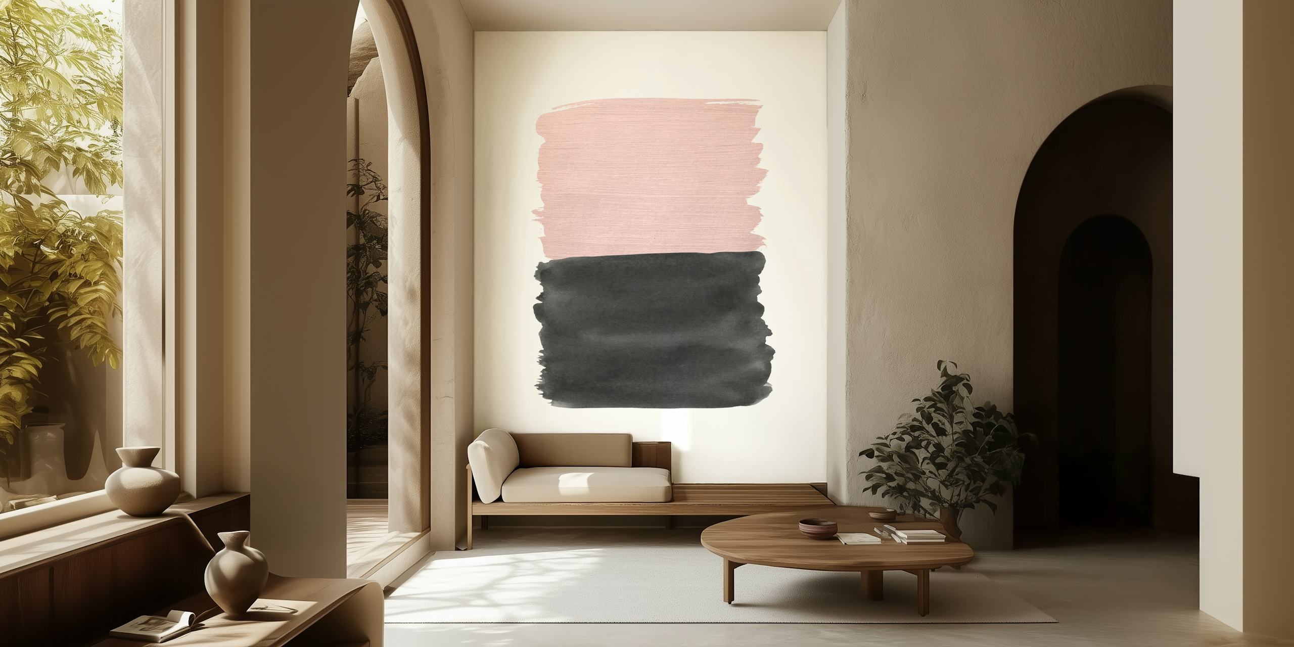 Blush Black Abstract wallpaper in a room
