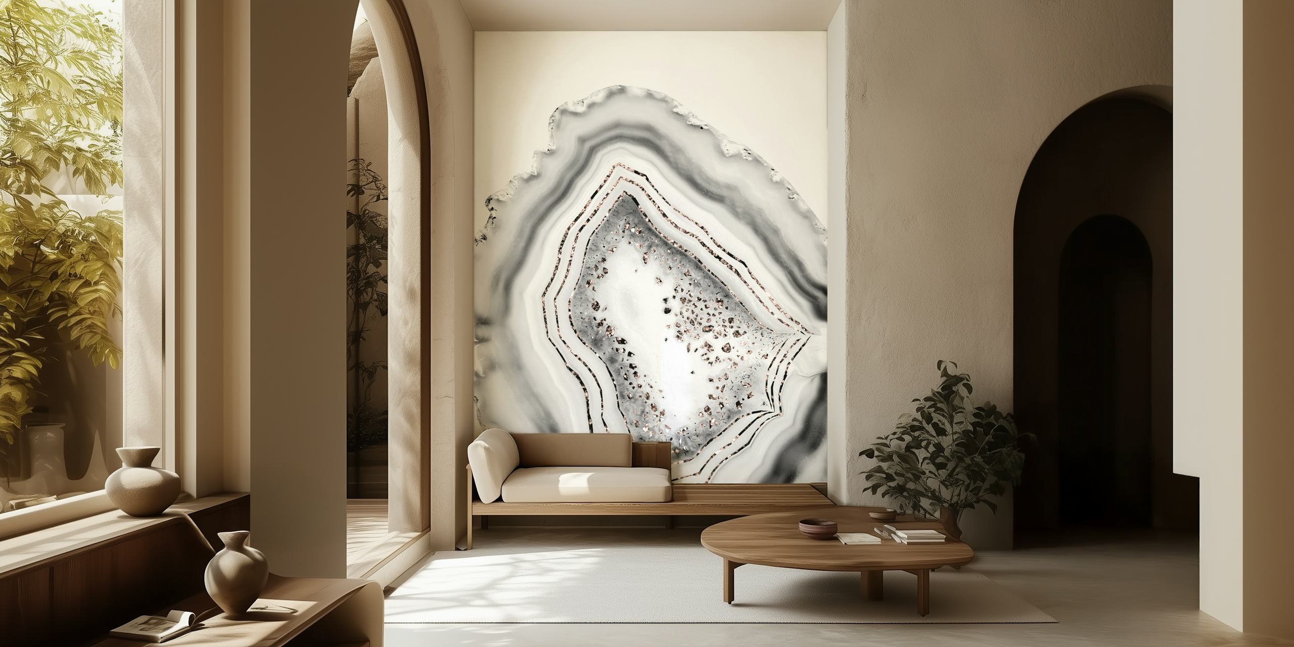 Κομψό λευκό White Agate τοιχογραφία με ροζ χρυσές λεπτομέρειες