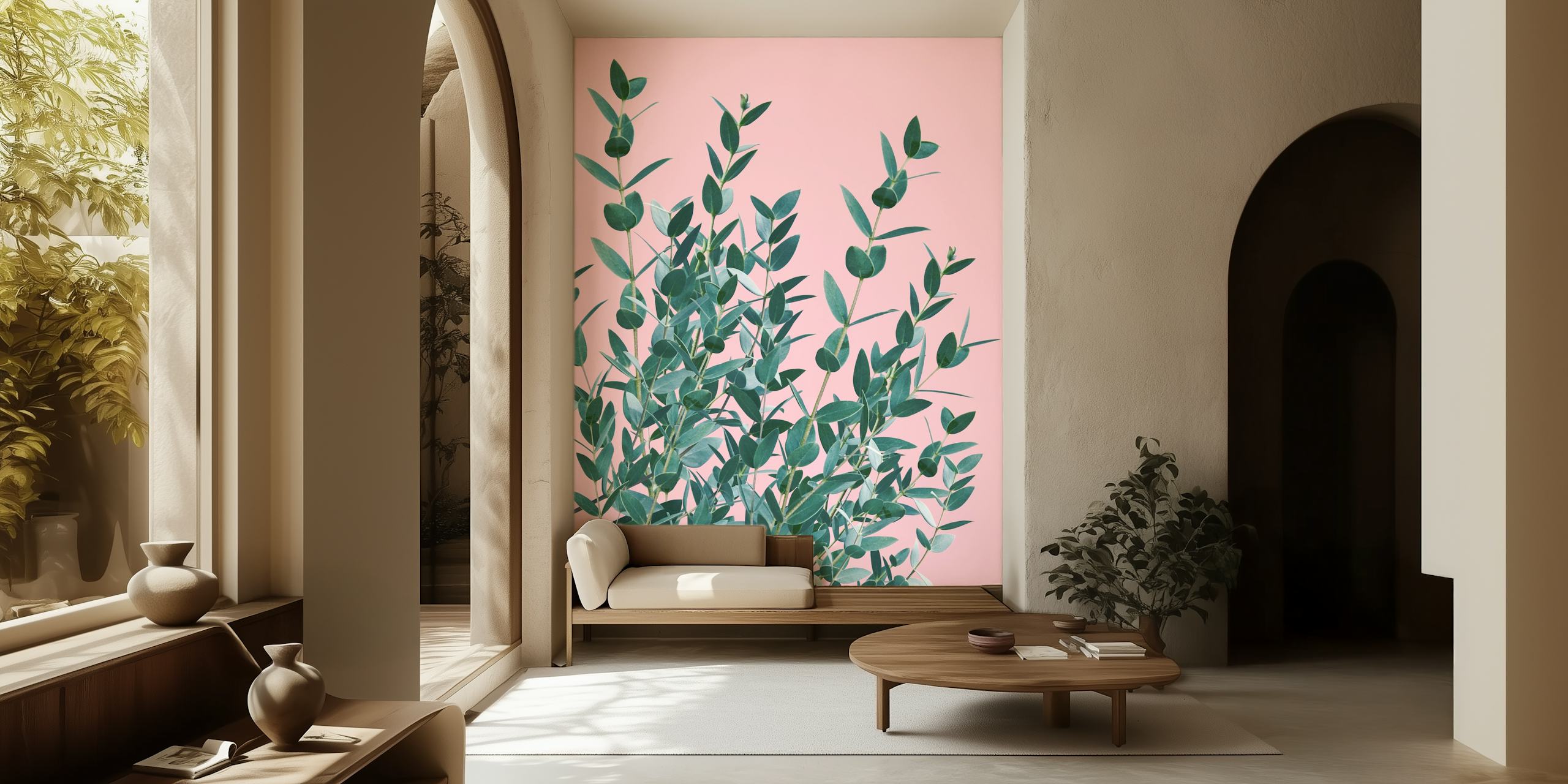 Eucalyptus leaves wallpaper in a room