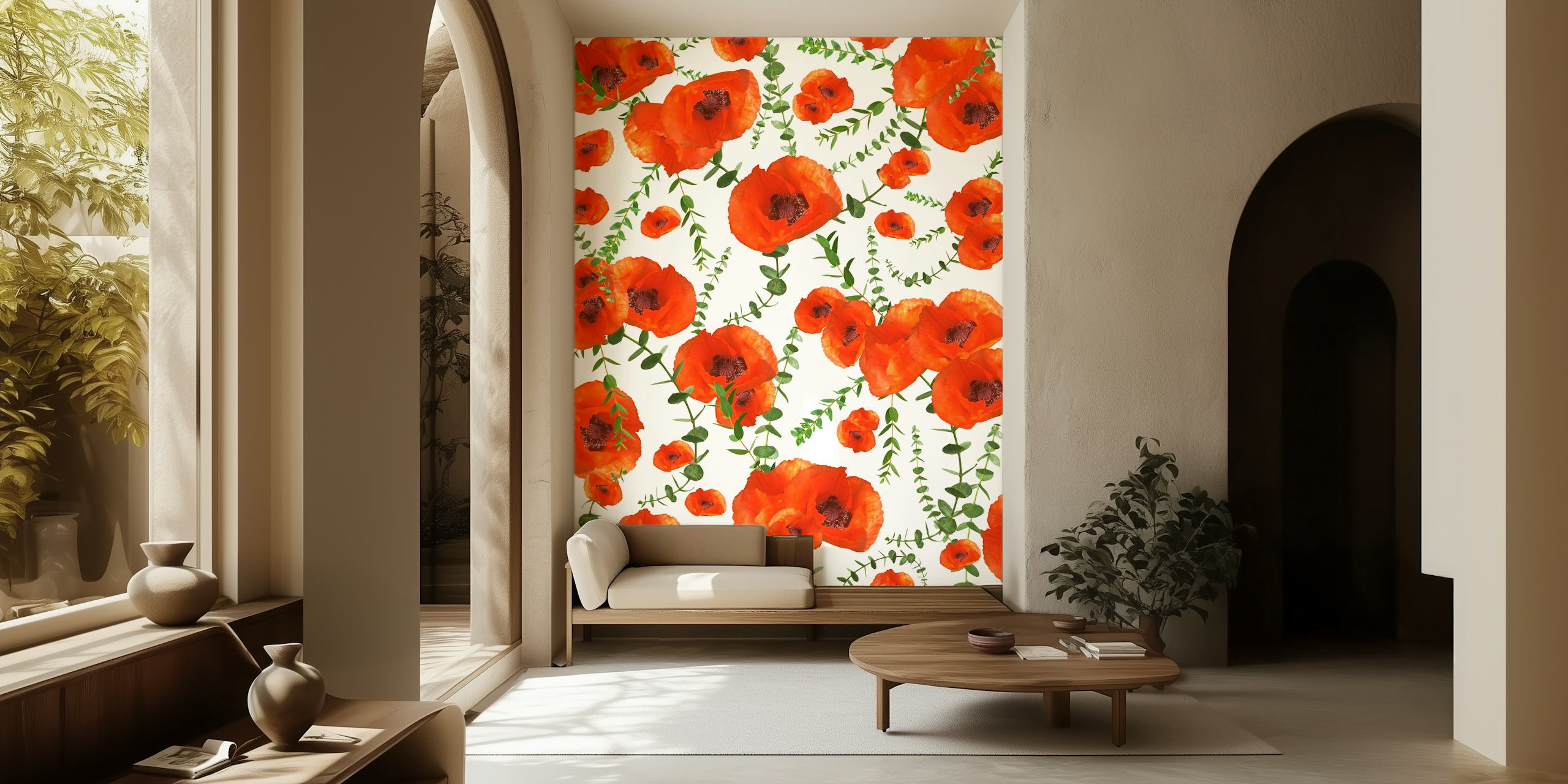 Design tapety Červené Poppies a Eucalyptus