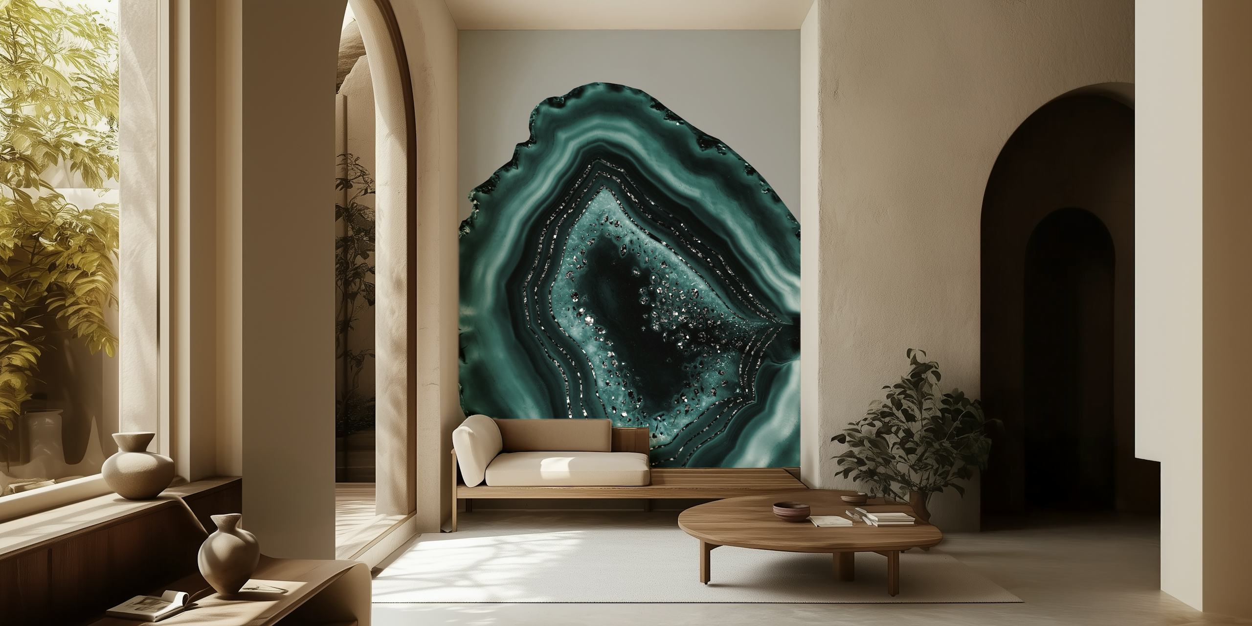 Teal and black agate design with glitter accents wallpaper