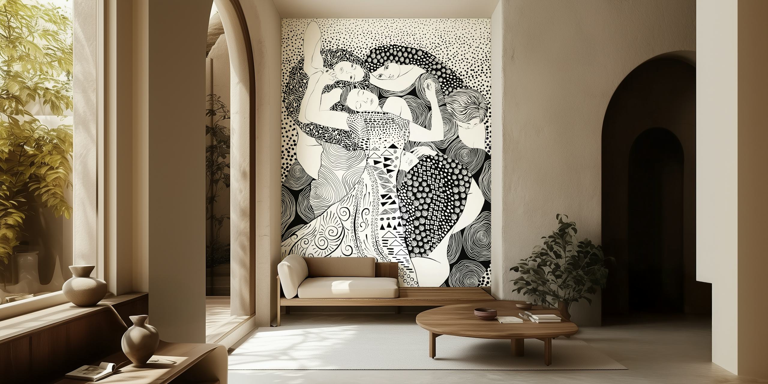 Black and white abstract wallpaper with intricate patterns