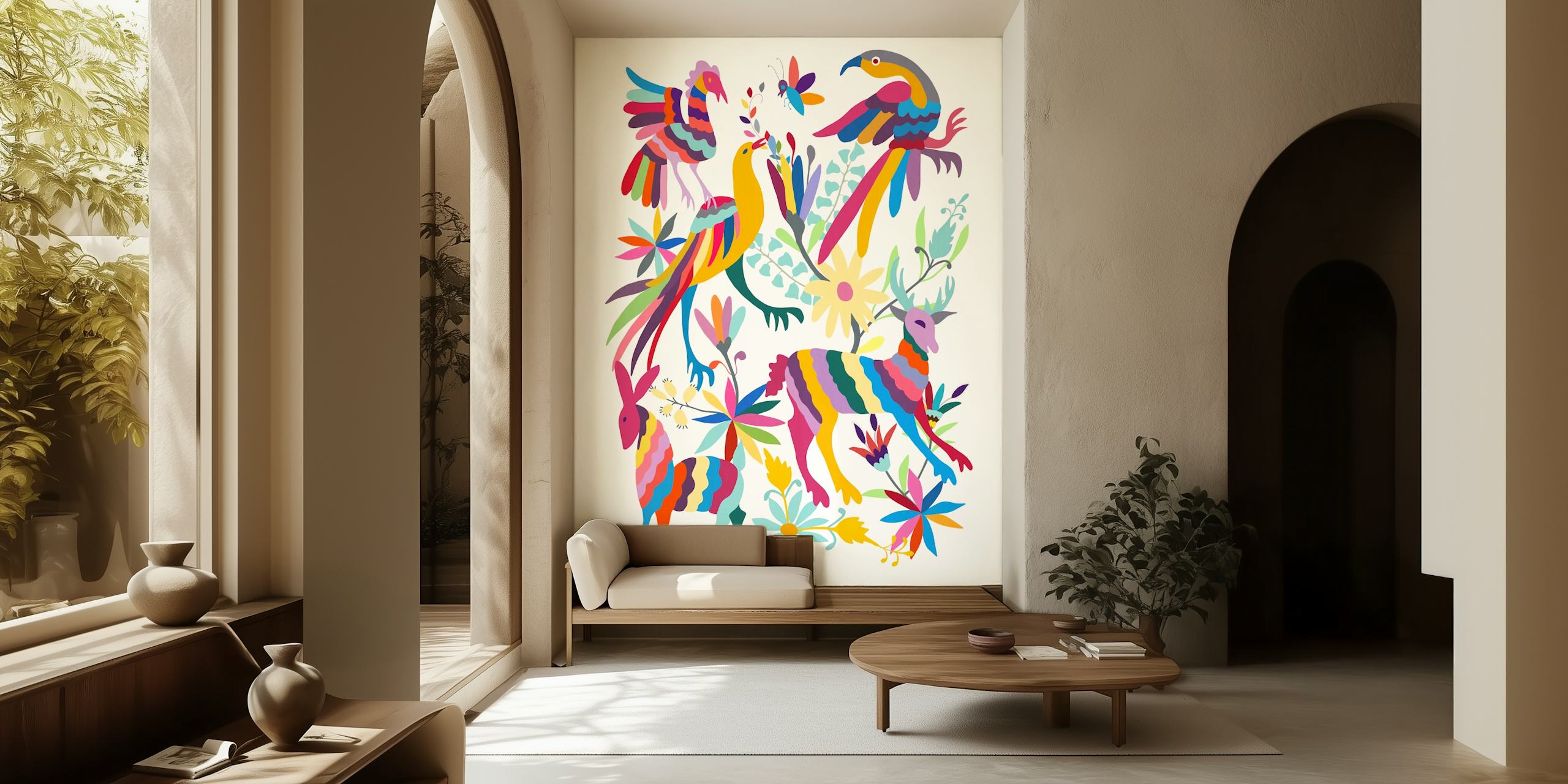 Vibrant Otomi Art papier peint dans une pièce