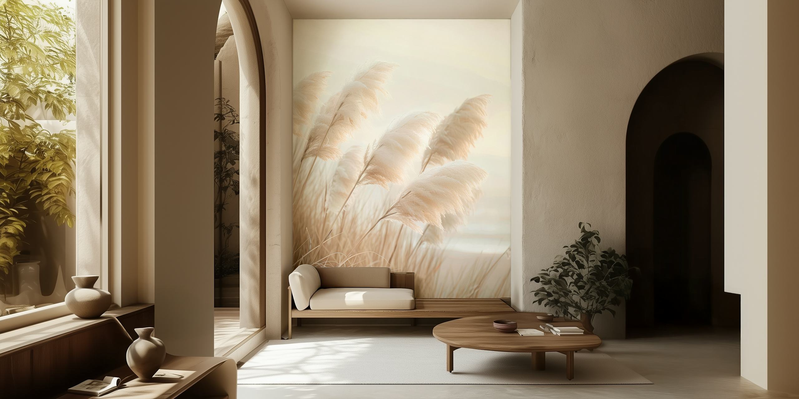 pampas grass in soft beige tones wallpaper