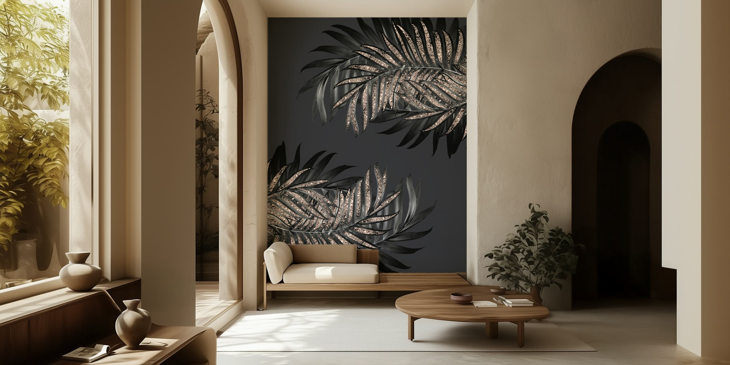 Gray Black Palm Glitter 6 wallpaper in a room