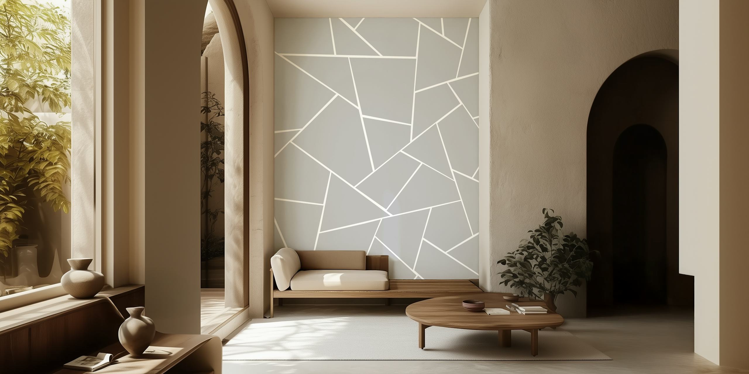 Gray white geometric wallpaper in a room