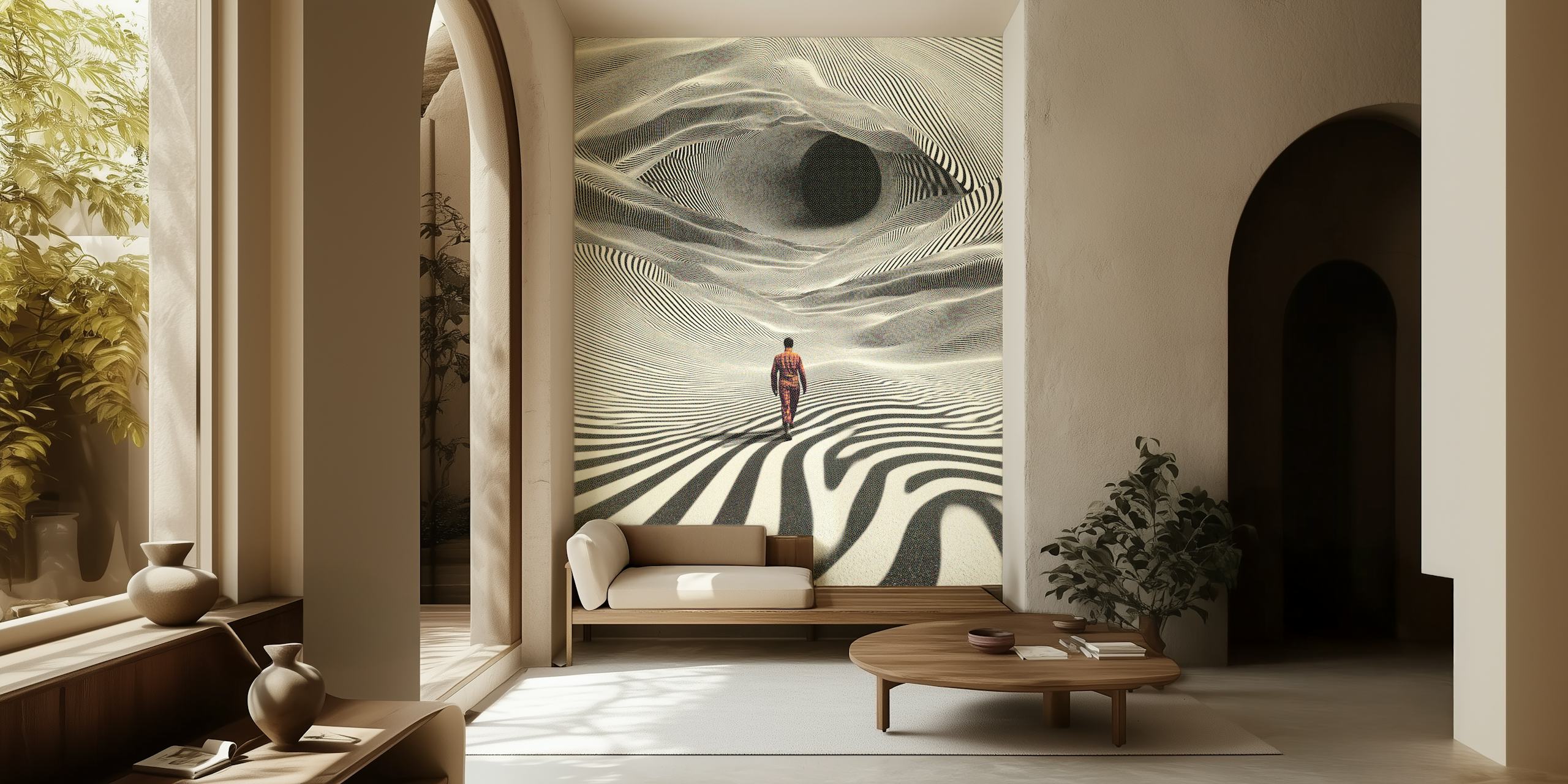 Op Art Journey wallpaper in a modern room