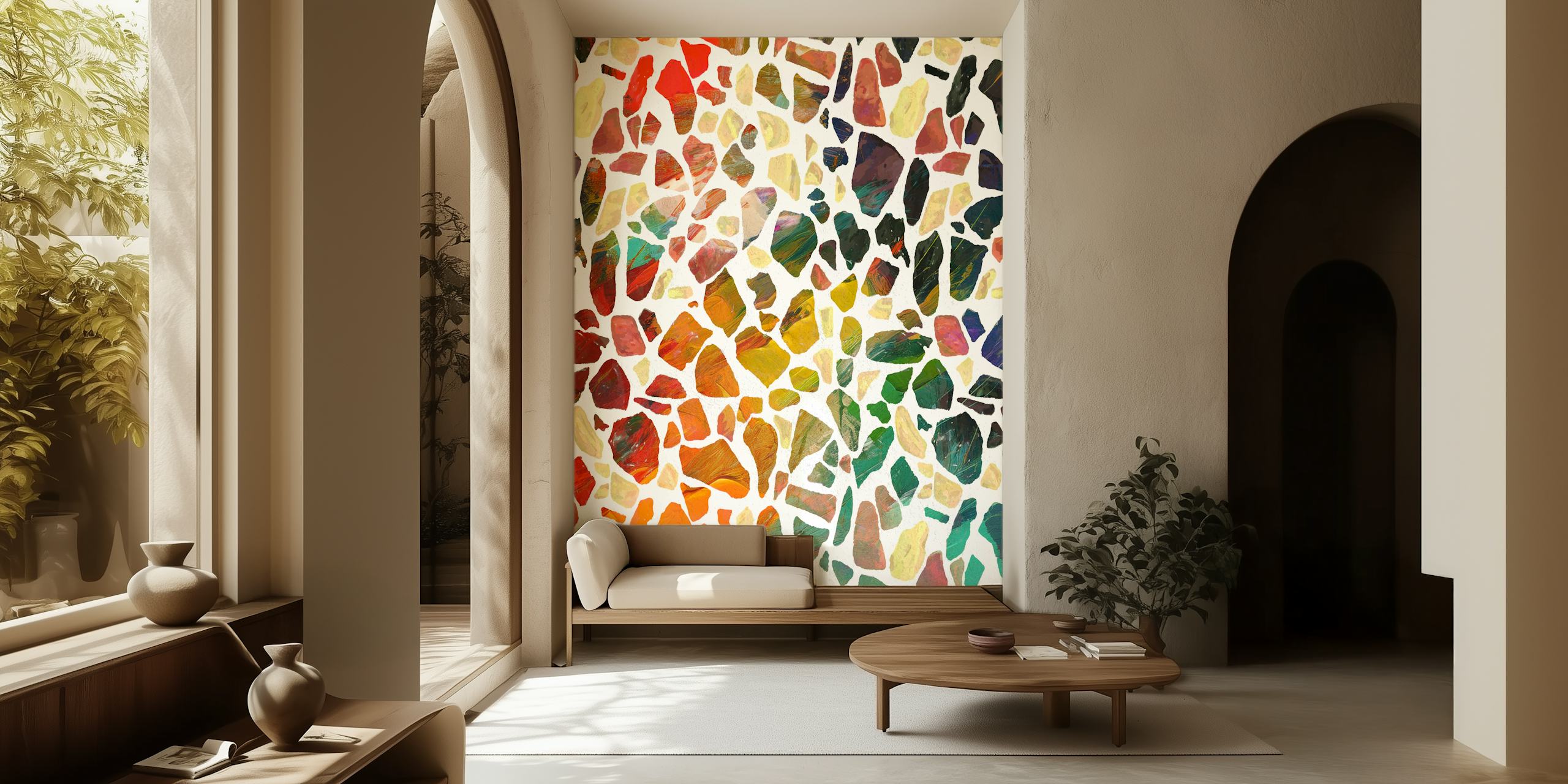 Colorful mosaic pattern with various shapes and hues wallpaper