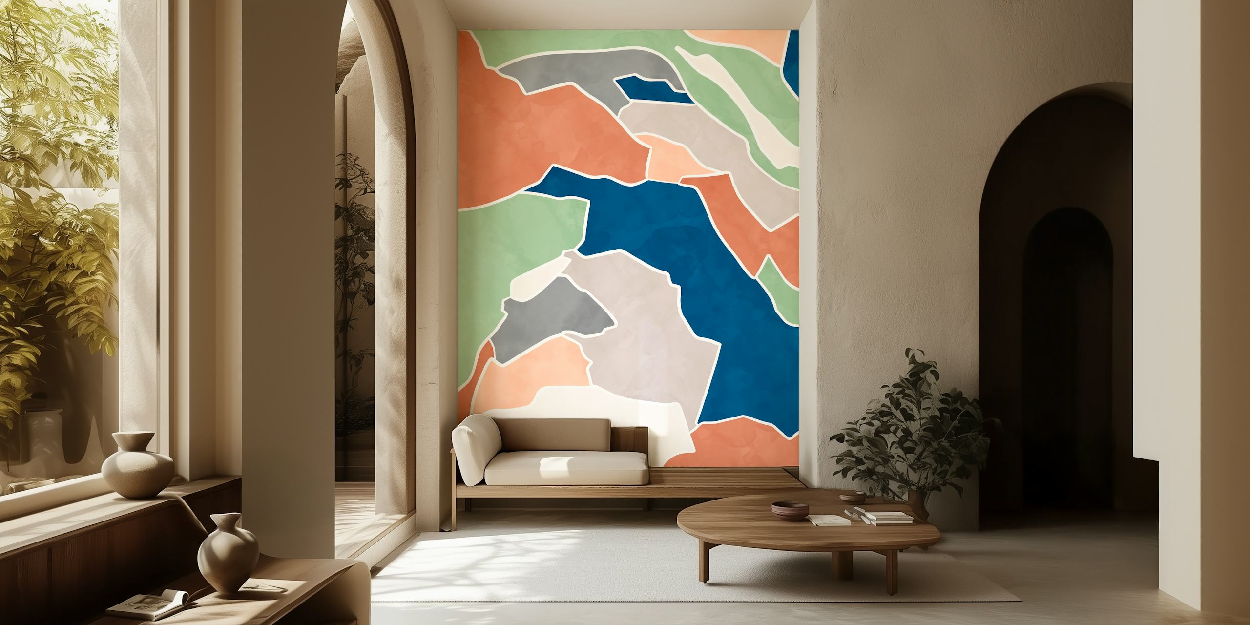 Earthy abstract landscape wallpaper with muted colors and organic shapes
