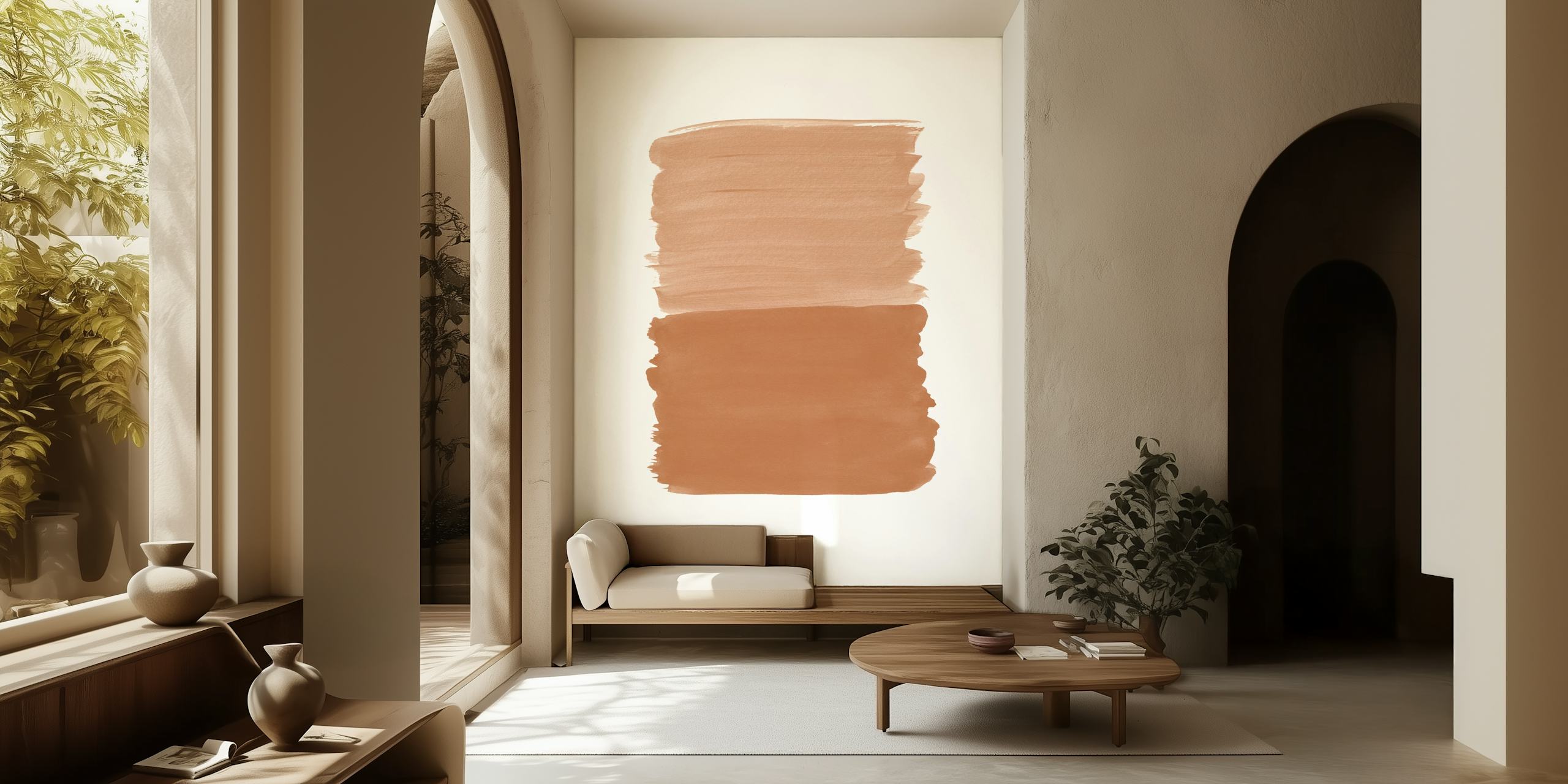 Abstract wall mural featuring shades of brown with a painted texture effect.