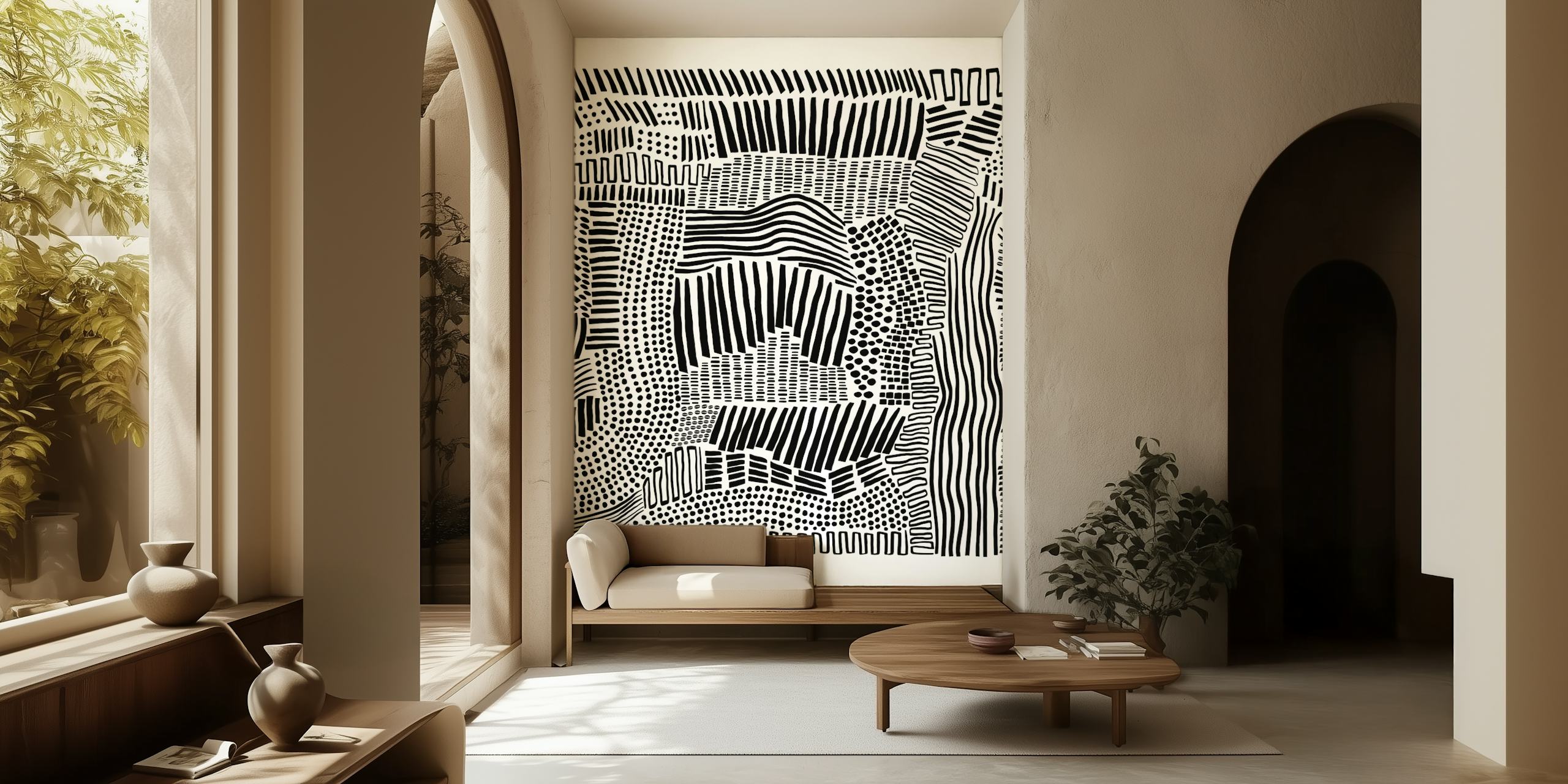 Black and white abstract tribal patterns wallpaper