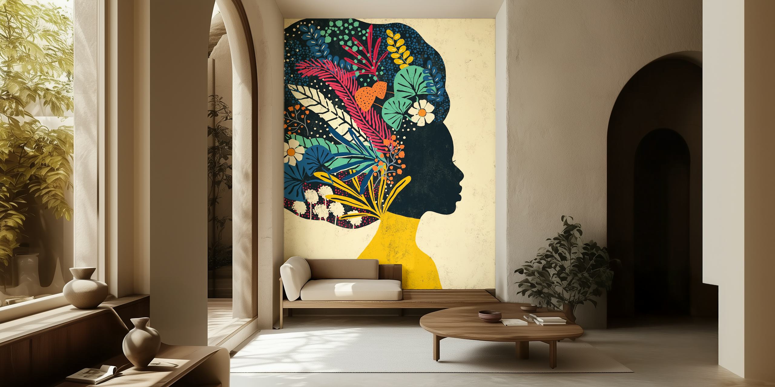 Papier peint Floral Silhouette Art dans une pièce