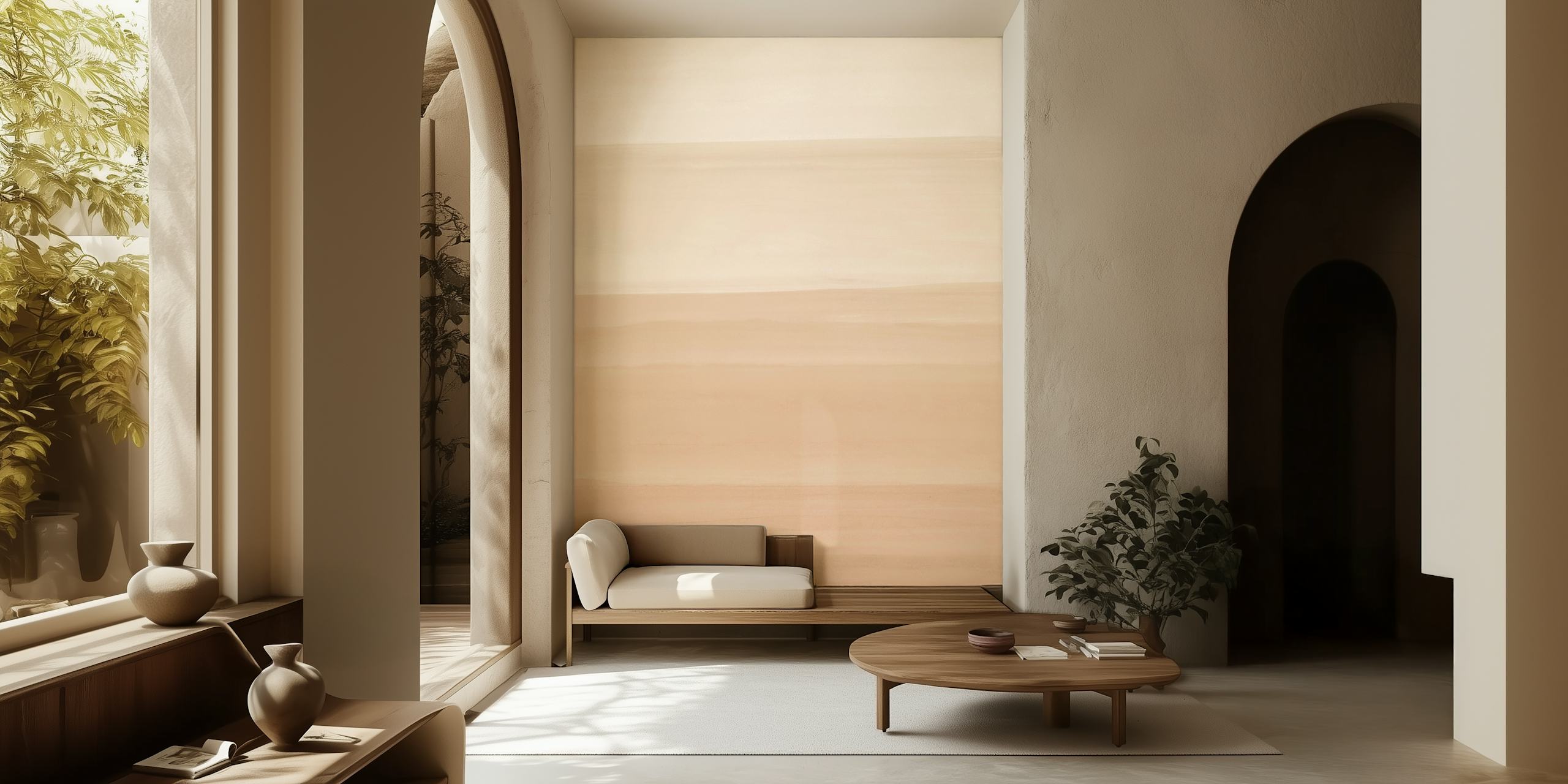 Warm beige Watercolor behang in een kamer