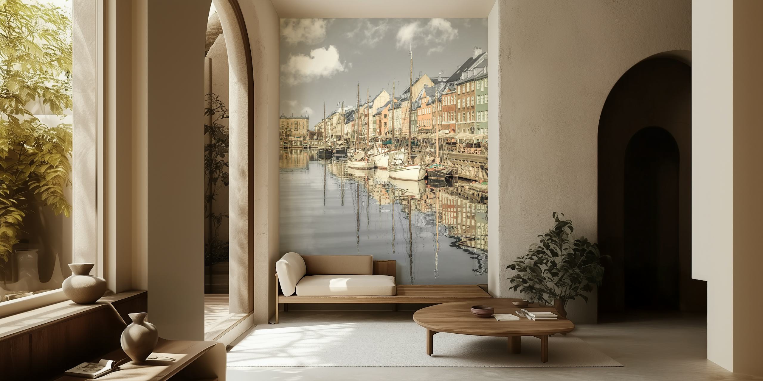 Copenhagen Nyhavn Impression vintage wallpaper in room