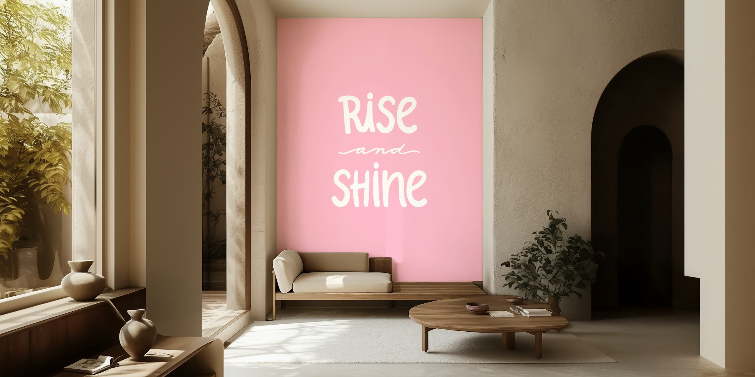 Rise And Shine Soft Pink wallpaper in a room